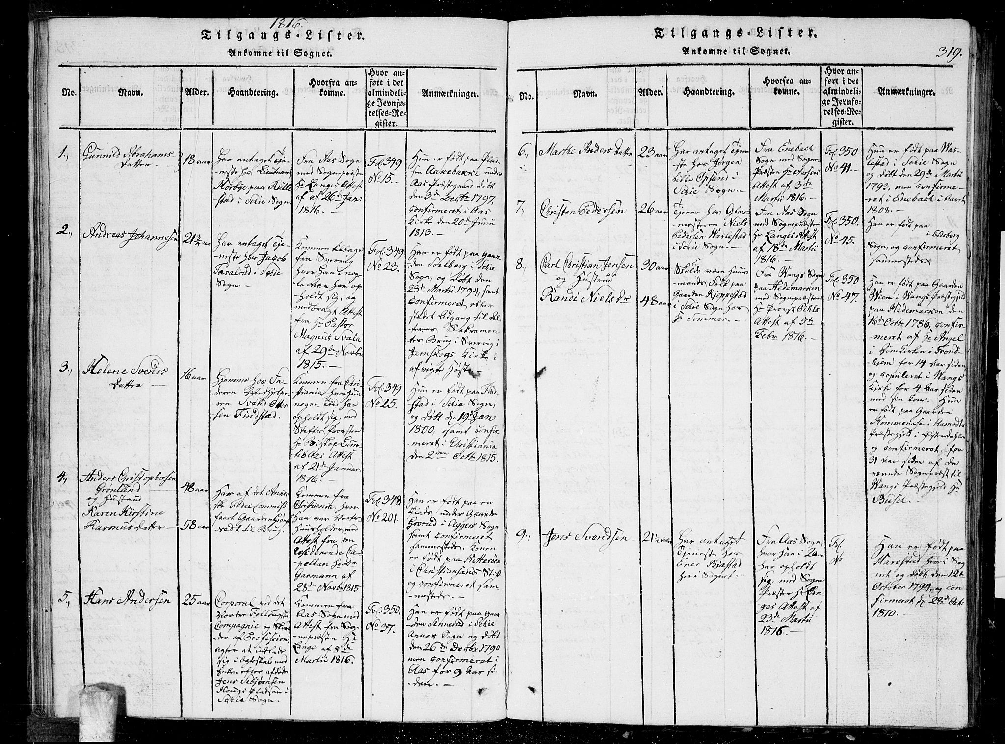 Kråkstad prestekontor Kirkebøker, AV/SAO-A-10125a/G/Ga/L0001: Parish register (copy) no. I 1, 1813-1824, p. 319