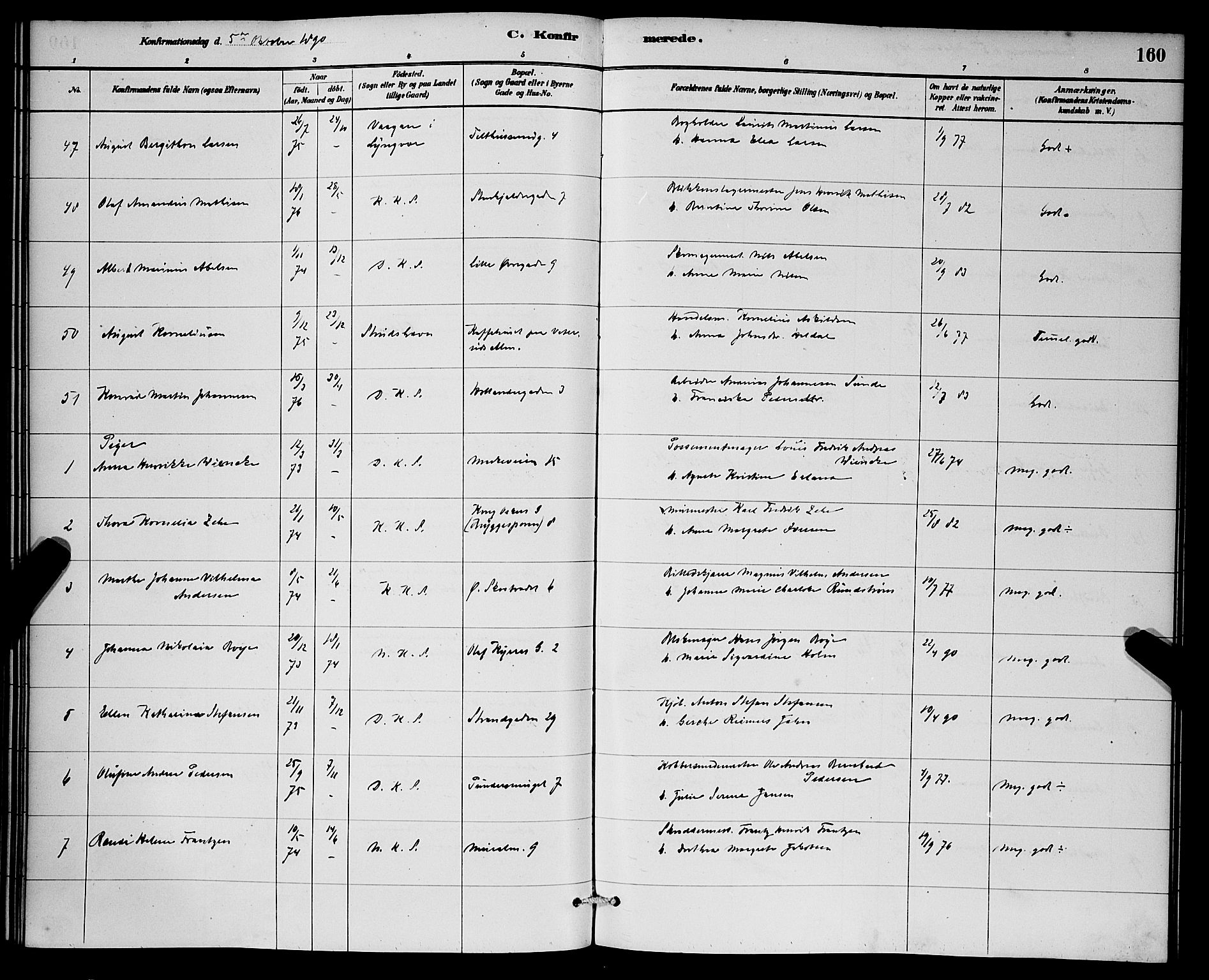 Korskirken sokneprestembete, AV/SAB-A-76101/H/Hab: Parish register (copy) no. C 3, 1880-1892, p. 160