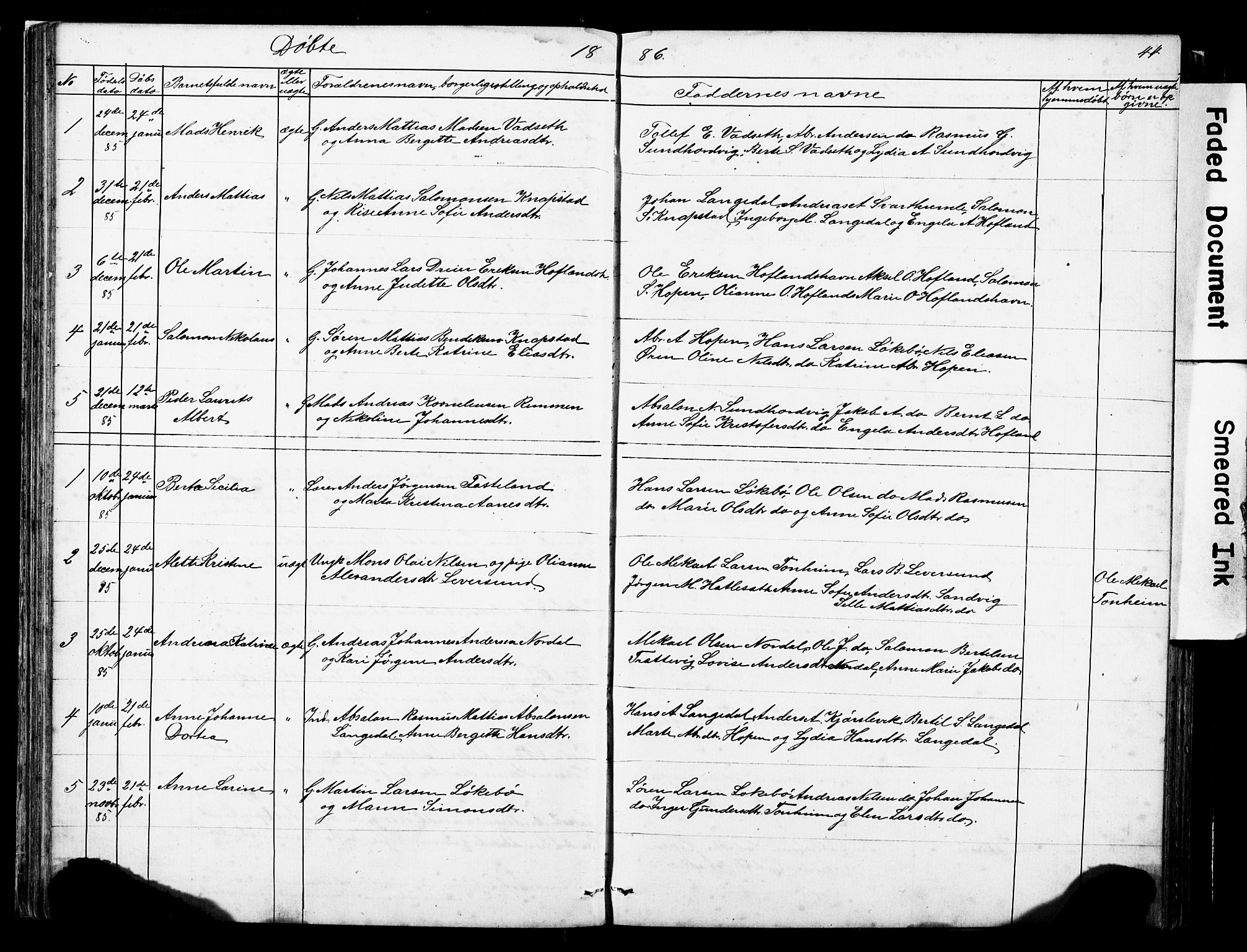 Kinn sokneprestembete, AV/SAB-A-80801/H/Hab/Habe/L0001: Parish register (copy) no. E 1, 1864-1899, p. 44