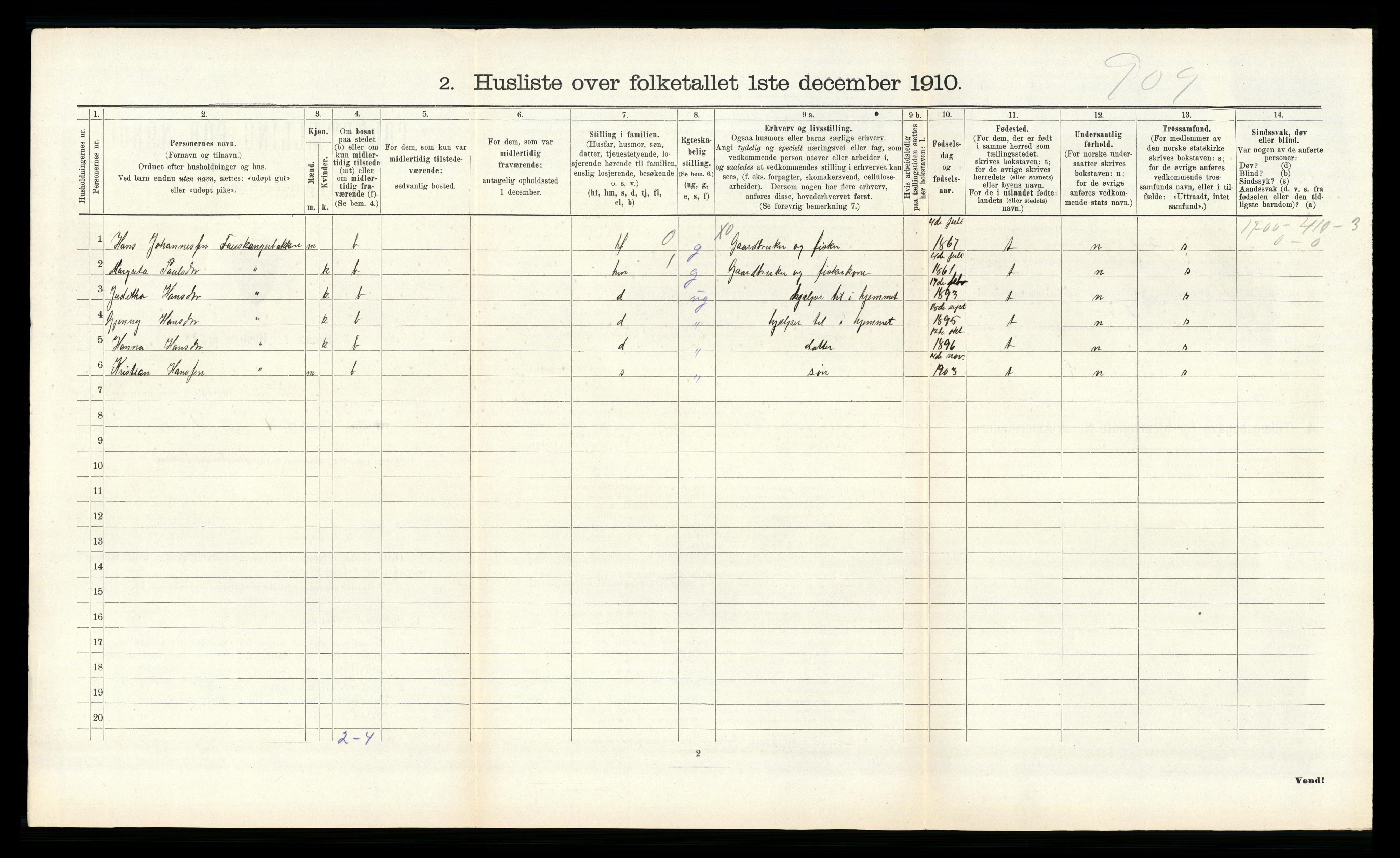RA, 1910 census for Herdla, 1910, p. 523