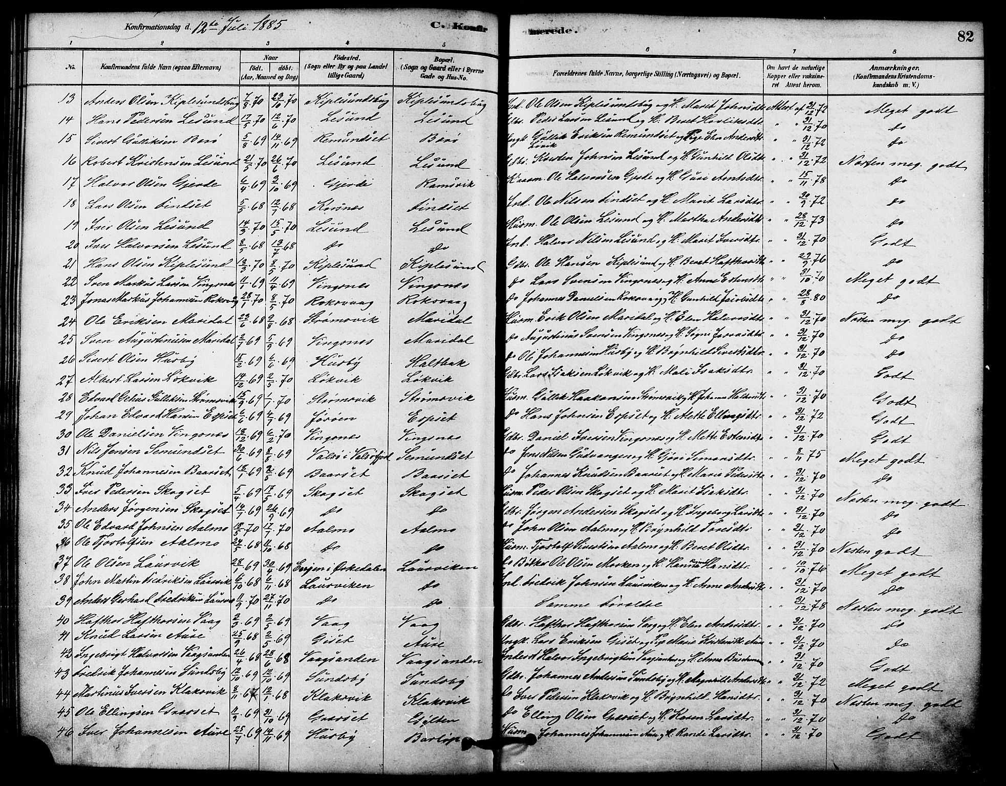 Ministerialprotokoller, klokkerbøker og fødselsregistre - Møre og Romsdal, AV/SAT-A-1454/578/L0906: Parish register (official) no. 578A05, 1878-1886, p. 82