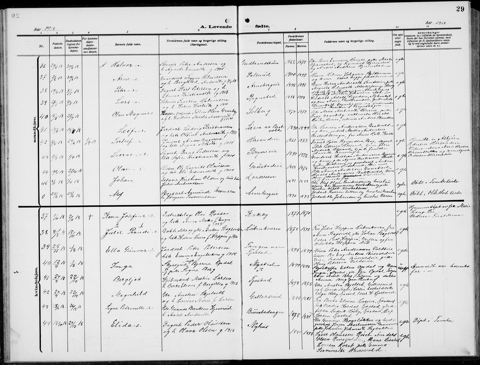 Romedal prestekontor, AV/SAH-PREST-004/L/L0014: Parish register (copy) no. 14, 1915-1939, p. 29