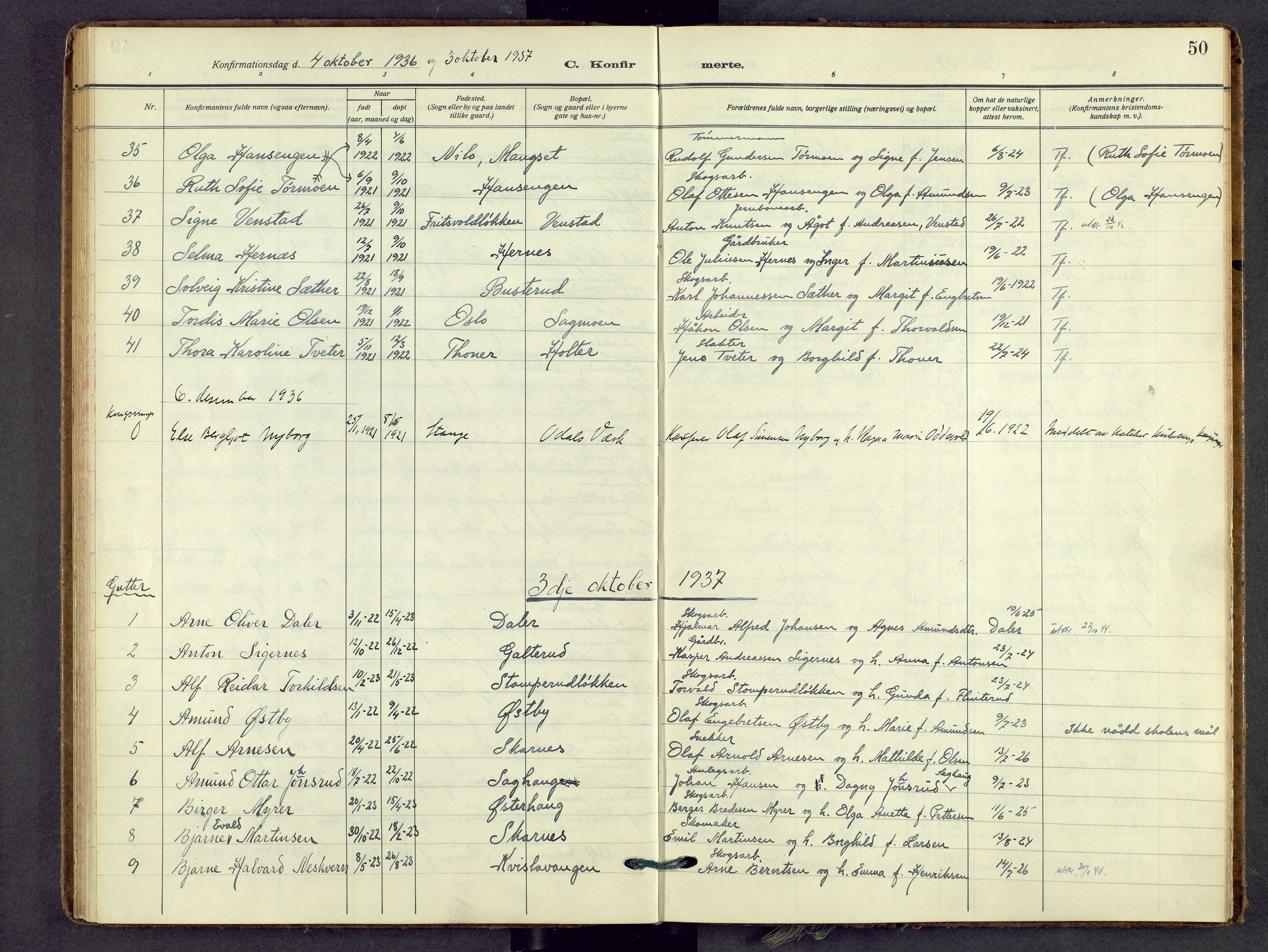 Sør-Odal prestekontor, SAH/PREST-030/H/Ha/Haa/L0013: Parish register (official) no. 13, 1926-1948, p. 50