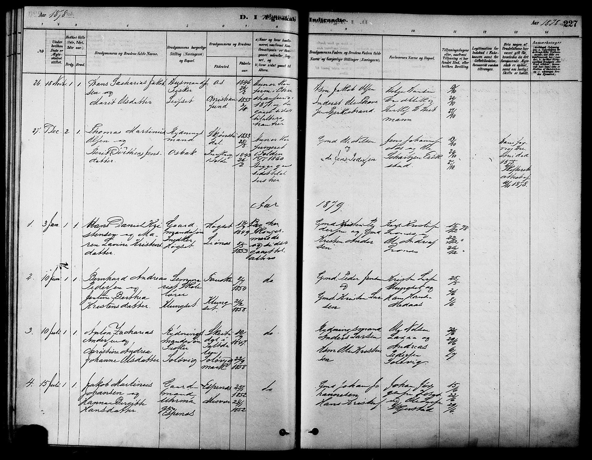 Ministerialprotokoller, klokkerbøker og fødselsregistre - Nordland, SAT/A-1459/852/L0740: Parish register (official) no. 852A10, 1878-1894, p. 227
