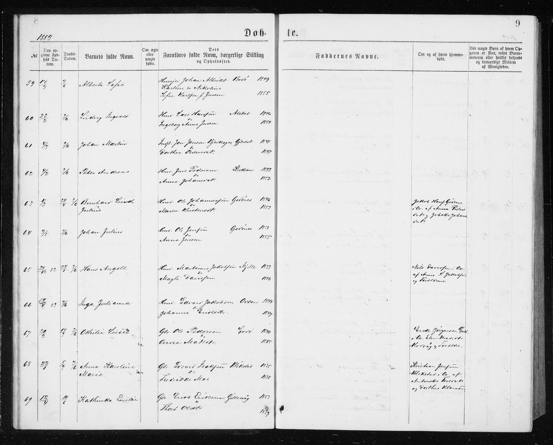 Ministerialprotokoller, klokkerbøker og fødselsregistre - Nordland, AV/SAT-A-1459/801/L0031: Parish register (copy) no. 801C06, 1883-1887, p. 9