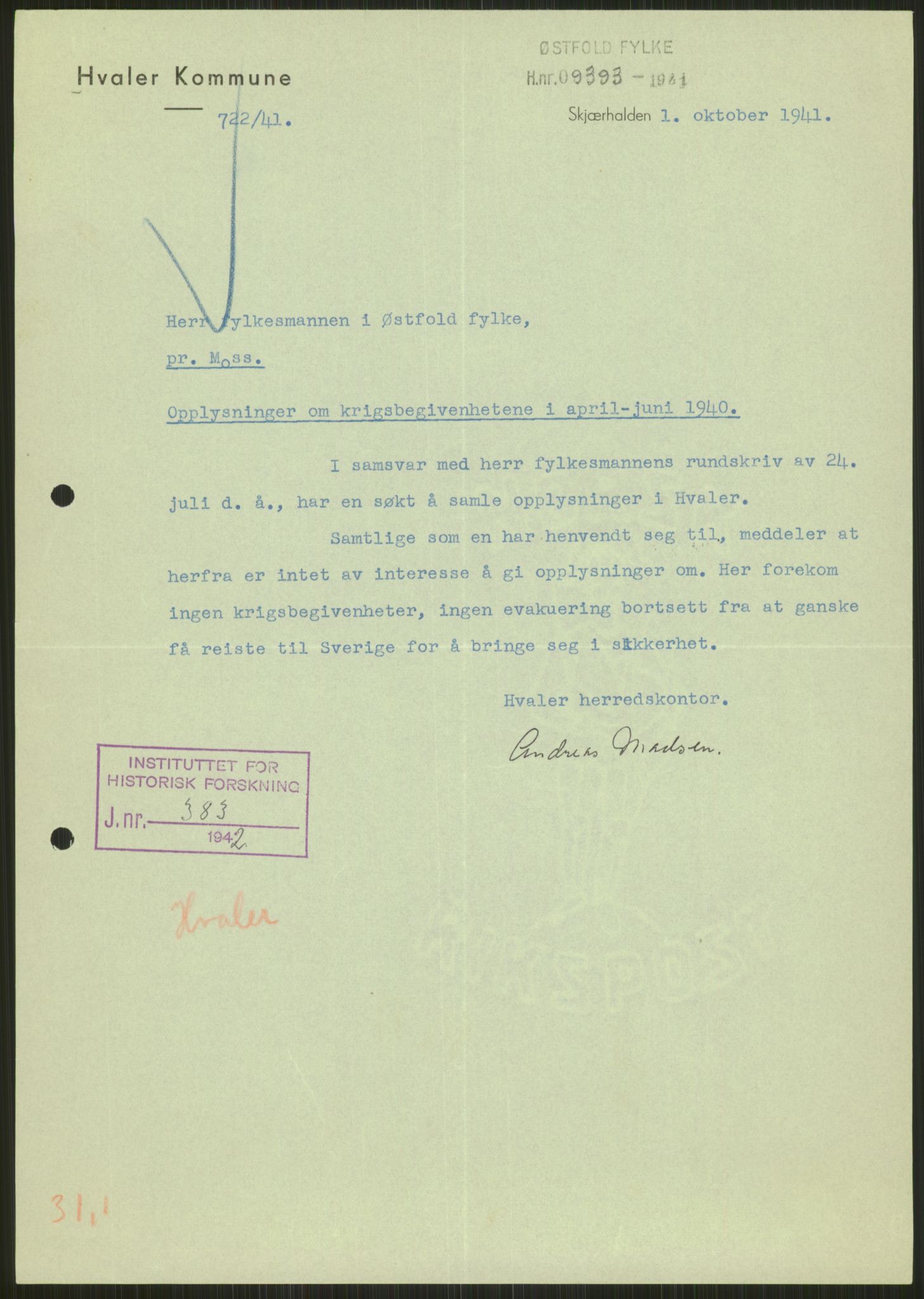 Forsvaret, Forsvarets krigshistoriske avdeling, AV/RA-RAFA-2017/Y/Ya/L0013: II-C-11-31 - Fylkesmenn.  Rapporter om krigsbegivenhetene 1940., 1940, p. 86