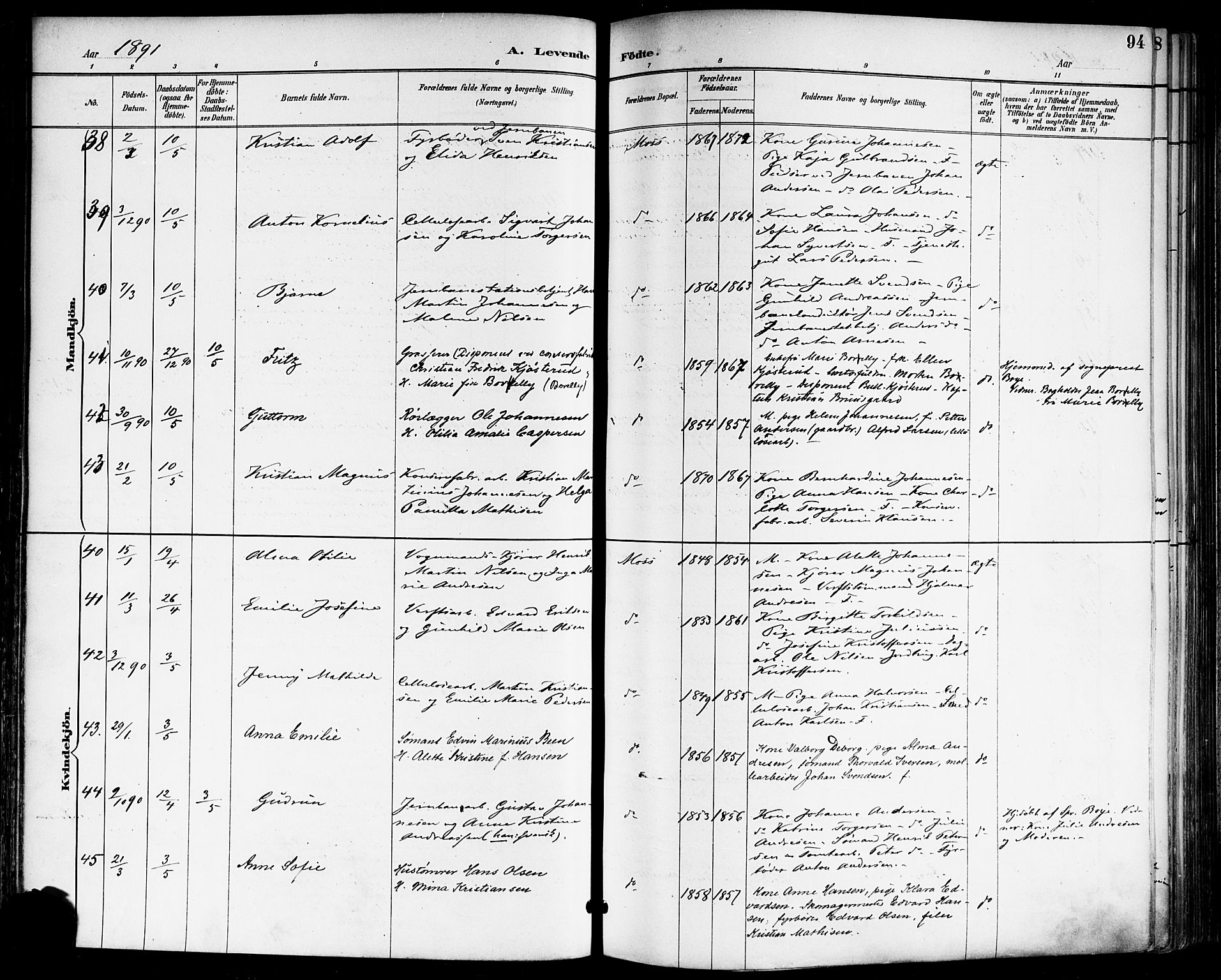 Moss prestekontor Kirkebøker, AV/SAO-A-2003/F/Fb/L0002a: Parish register (official) no. II 2A, 1887-1893, p. 94