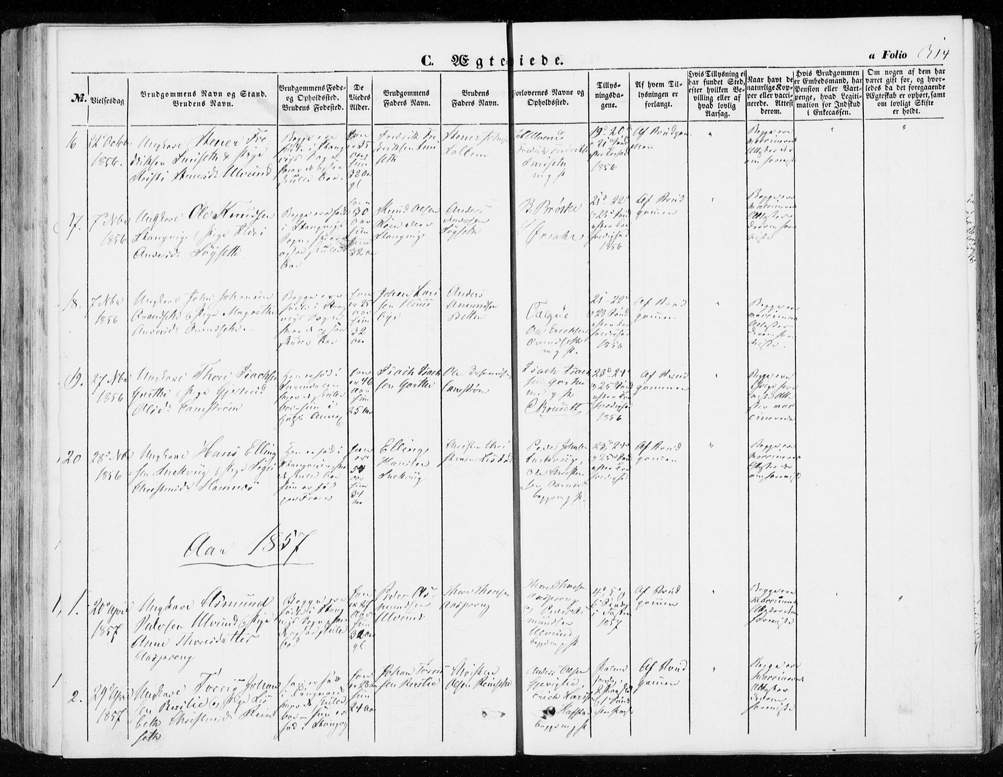 Ministerialprotokoller, klokkerbøker og fødselsregistre - Møre og Romsdal, SAT/A-1454/592/L1026: Parish register (official) no. 592A04, 1849-1867, p. 314
