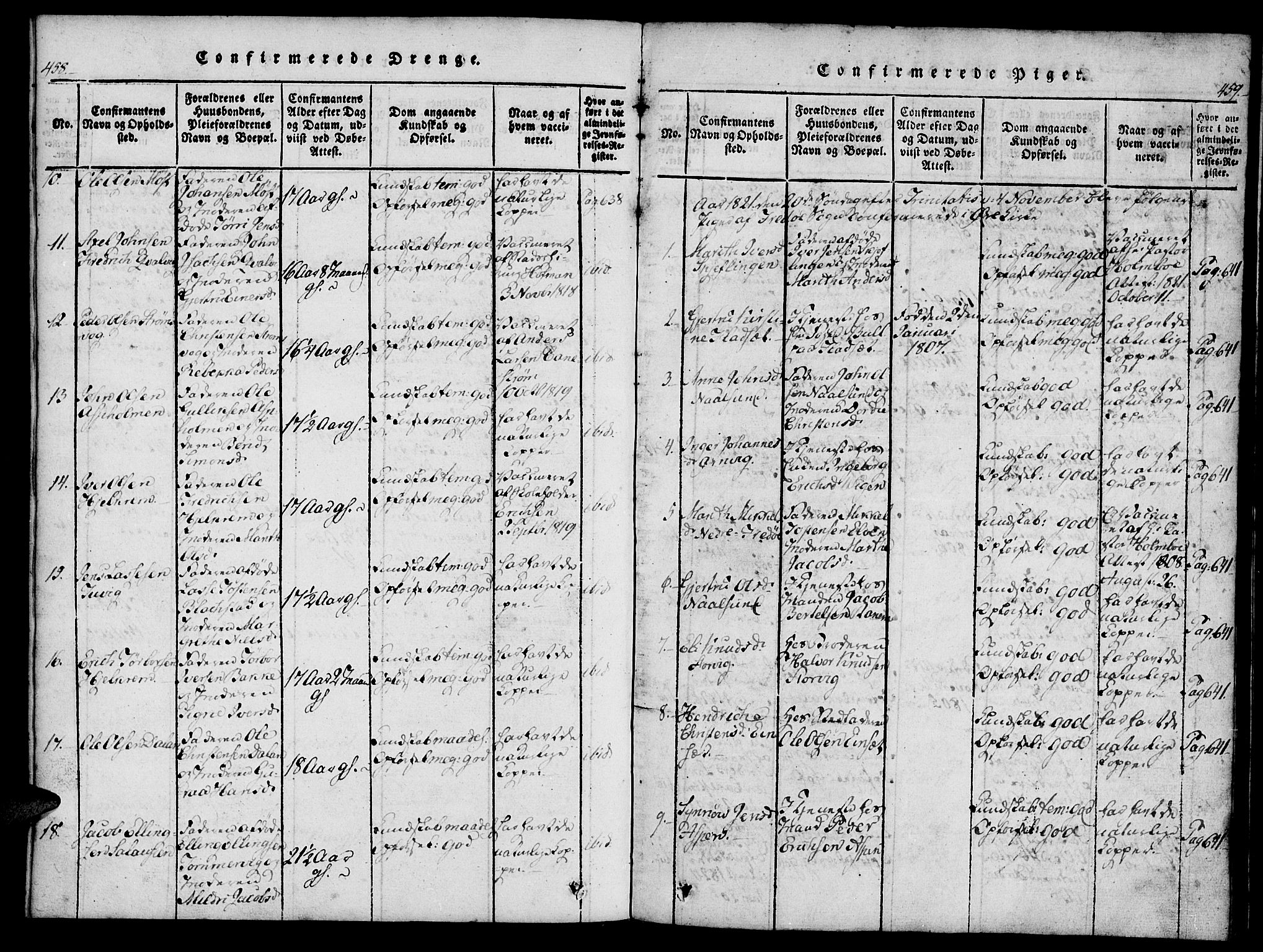 Ministerialprotokoller, klokkerbøker og fødselsregistre - Møre og Romsdal, AV/SAT-A-1454/573/L0873: Parish register (copy) no. 573C01, 1819-1834, p. 458-459