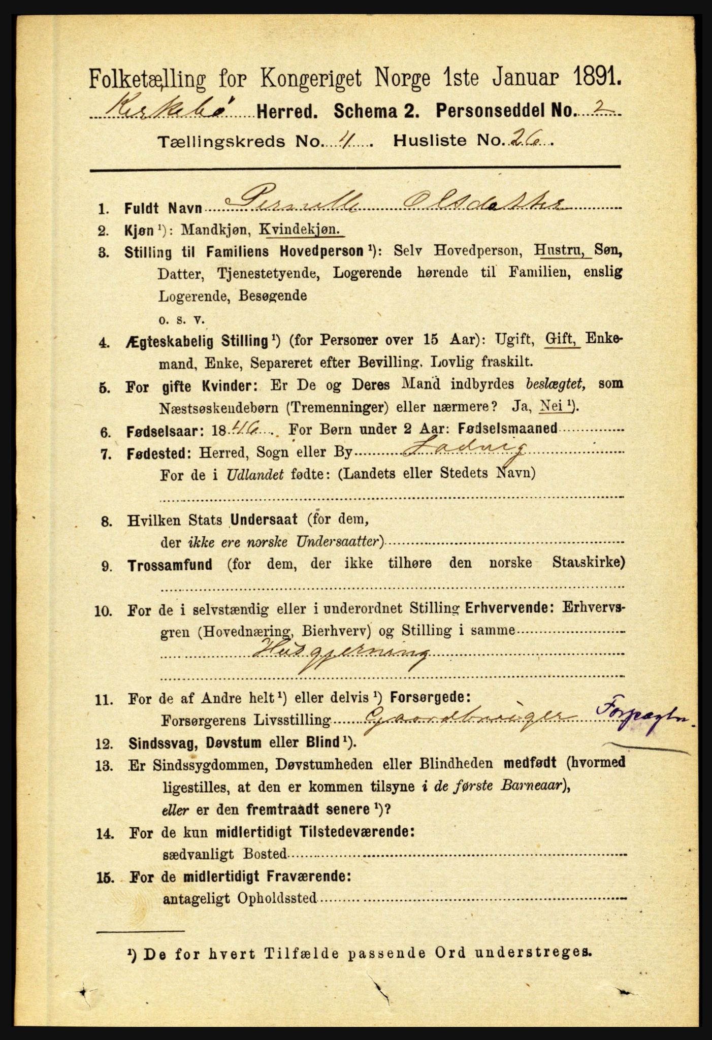 RA, 1891 census for 1416 Kyrkjebø, 1891, p. 1001