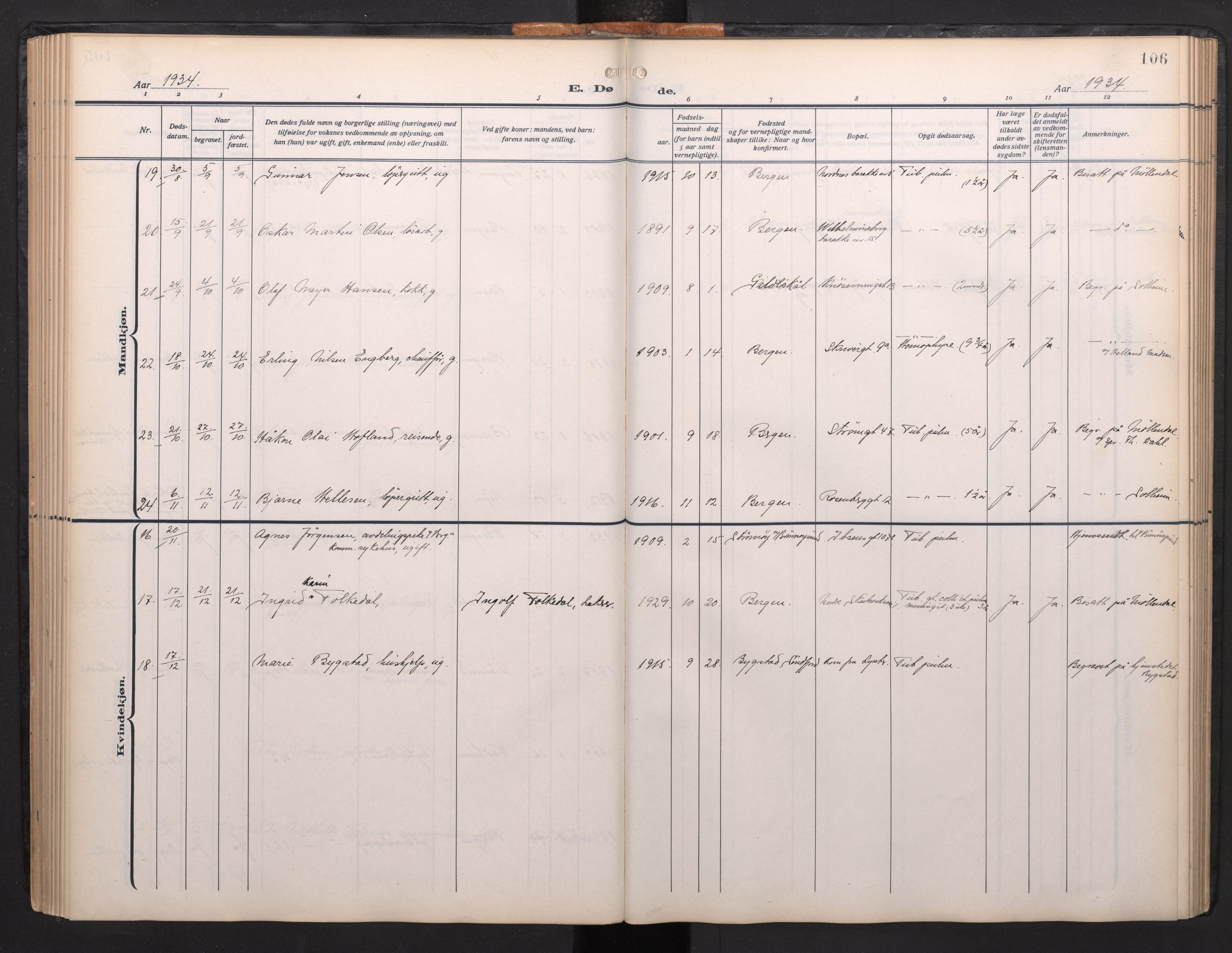 Arkivreferanse mangler*, SAB/-: Parish register (official) no. A 1, 1912-1957, p. 105b-106a