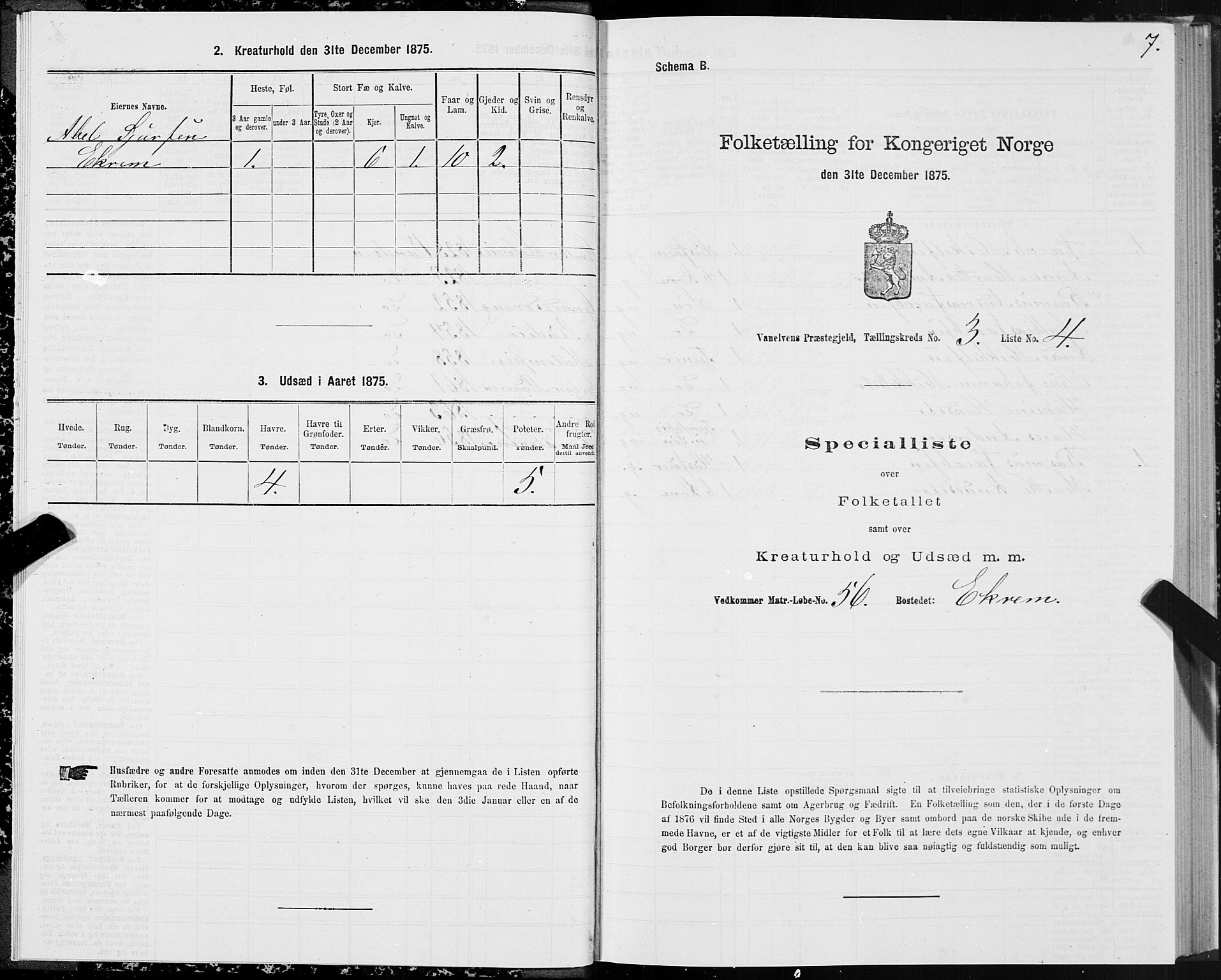 SAT, 1875 census for 1511P Vanylven, 1875, p. 2007