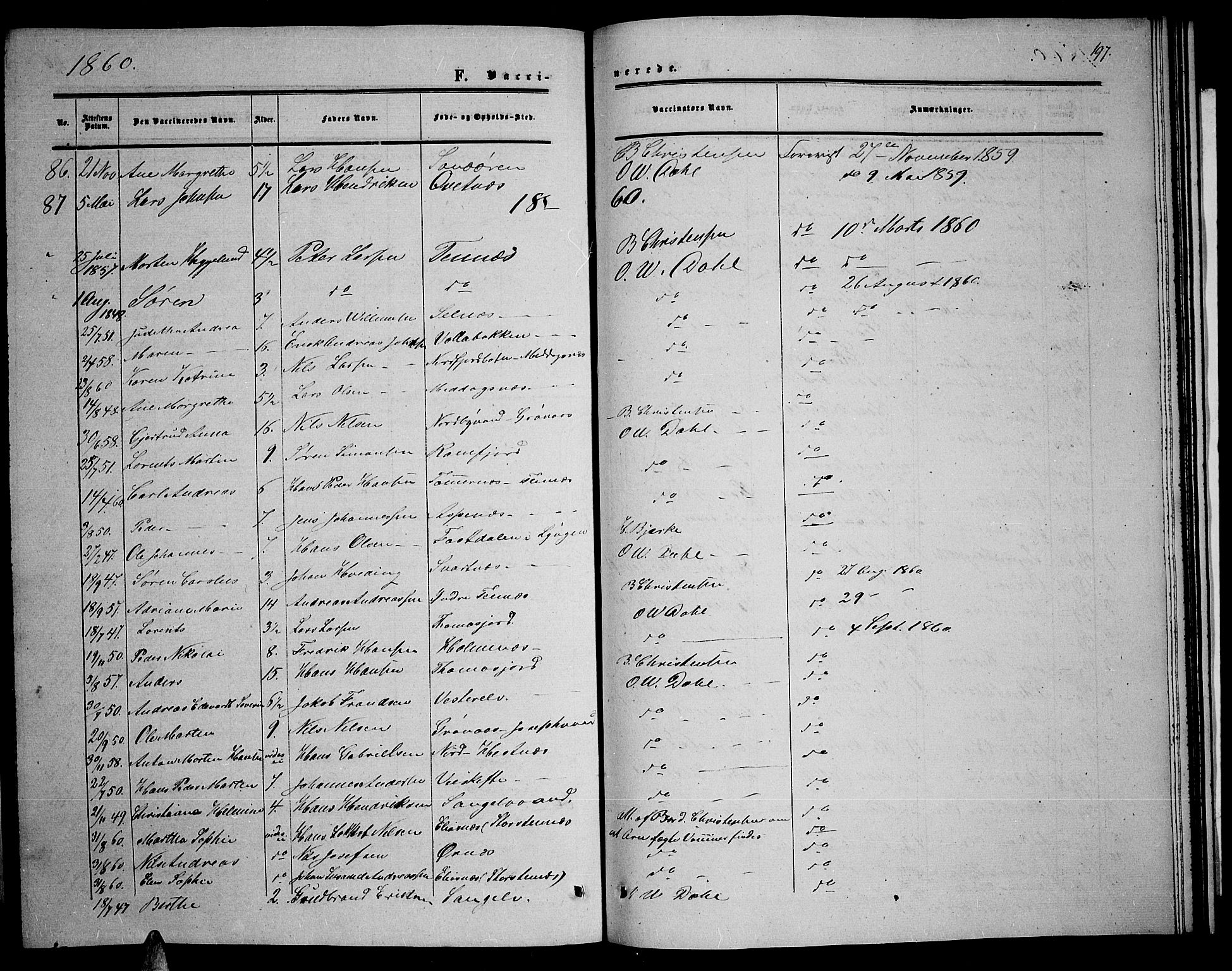 Balsfjord sokneprestembete, SATØ/S-1303/G/Ga/L0005klokker: Parish register (copy) no. 5, 1856-1862, p. 197