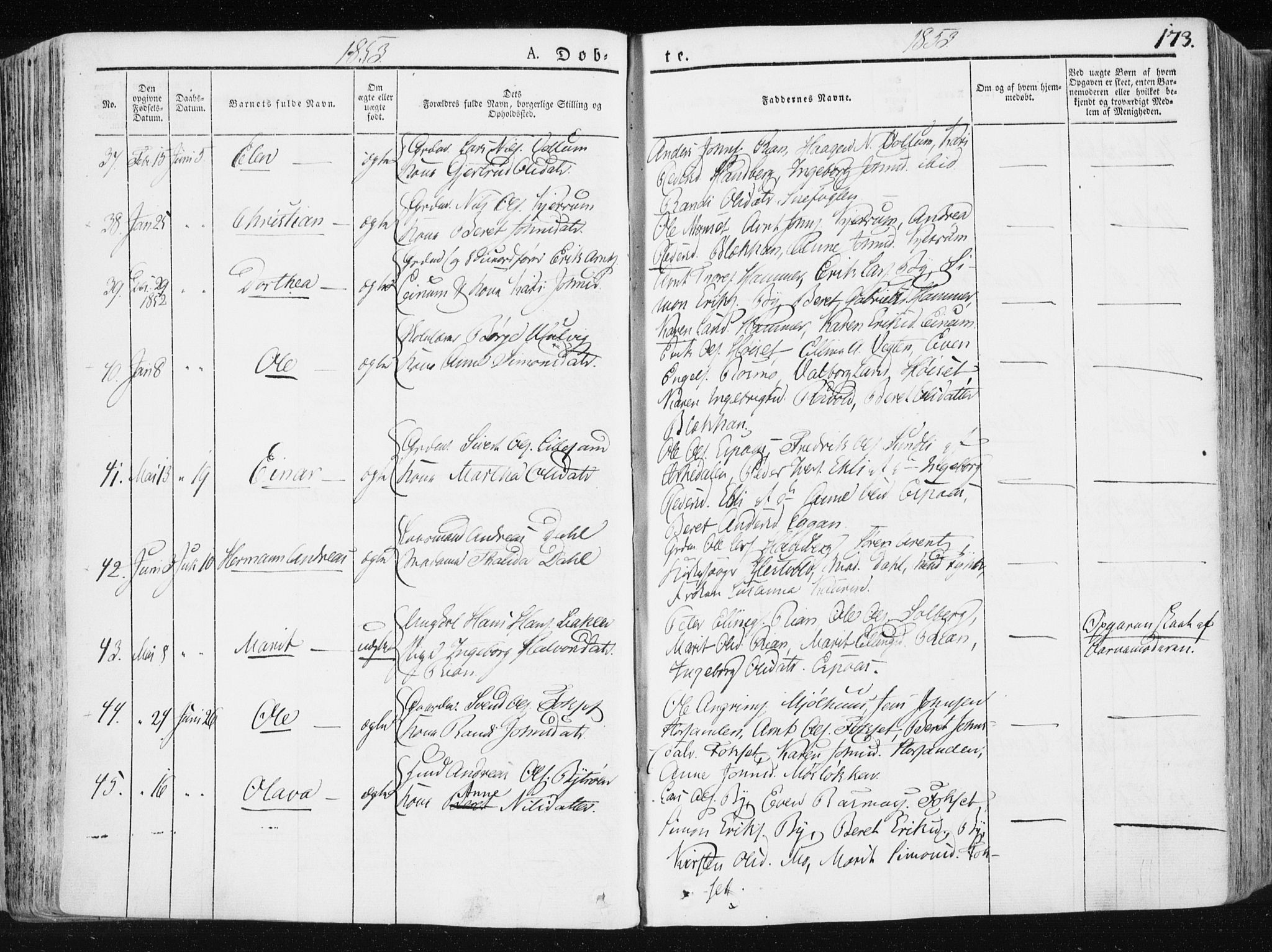 Ministerialprotokoller, klokkerbøker og fødselsregistre - Sør-Trøndelag, AV/SAT-A-1456/665/L0771: Parish register (official) no. 665A06, 1830-1856, p. 173