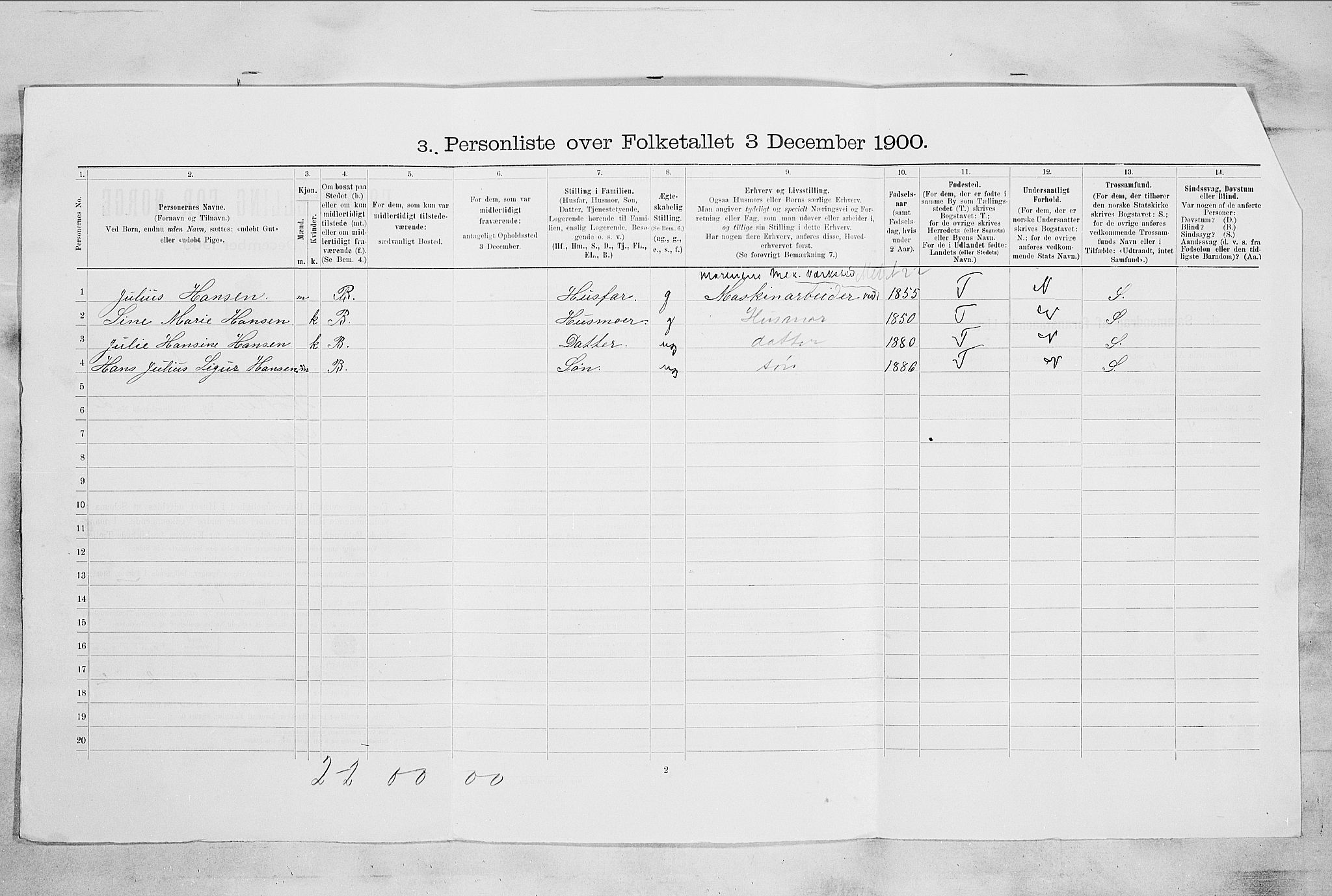RA, 1900 census for Horten, 1900, p. 5181