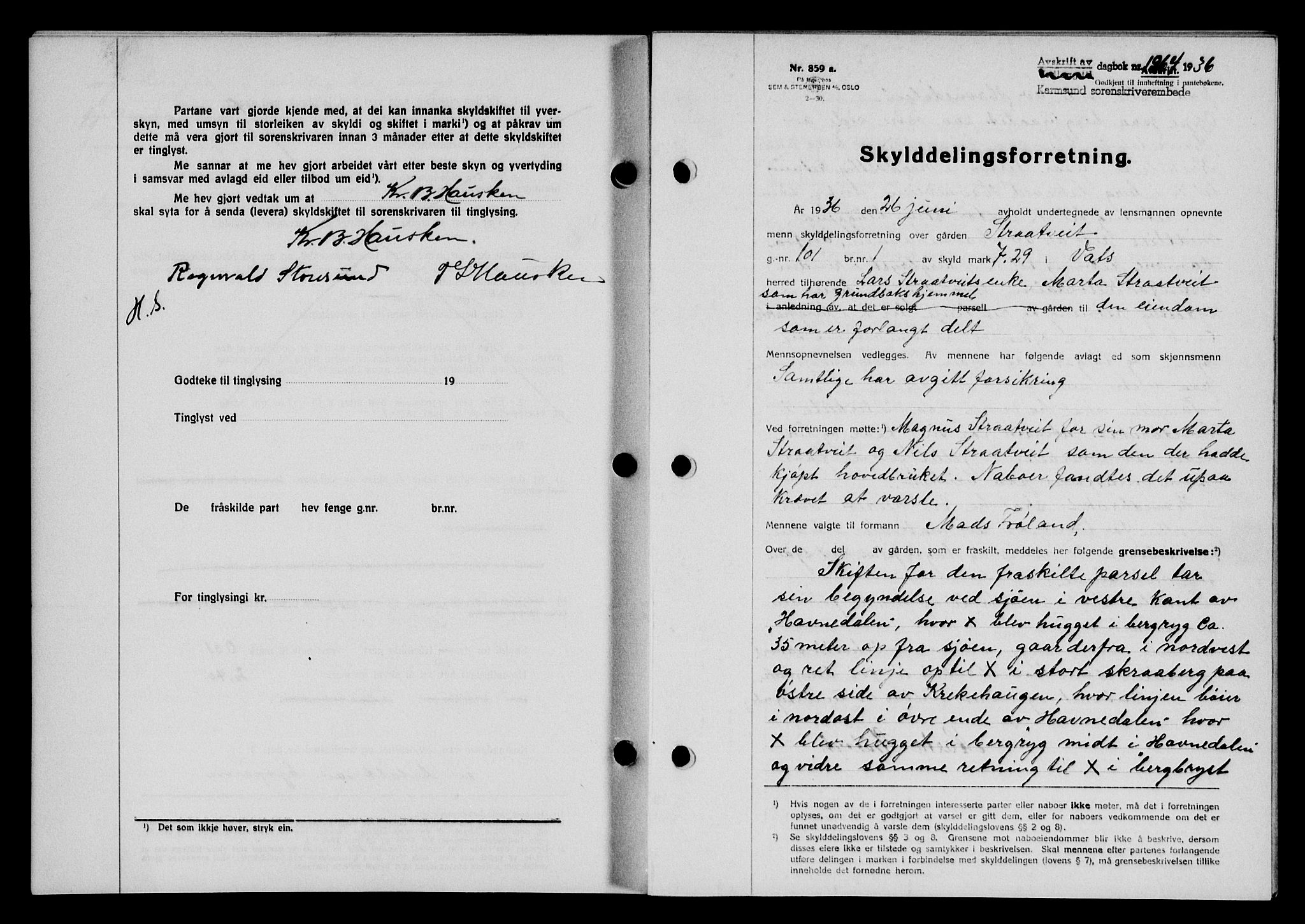 Karmsund sorenskriveri, SAST/A-100311/01/II/IIB/L0066: Mortgage book no. 47A, 1936-1936, Diary no: : 1364/1936