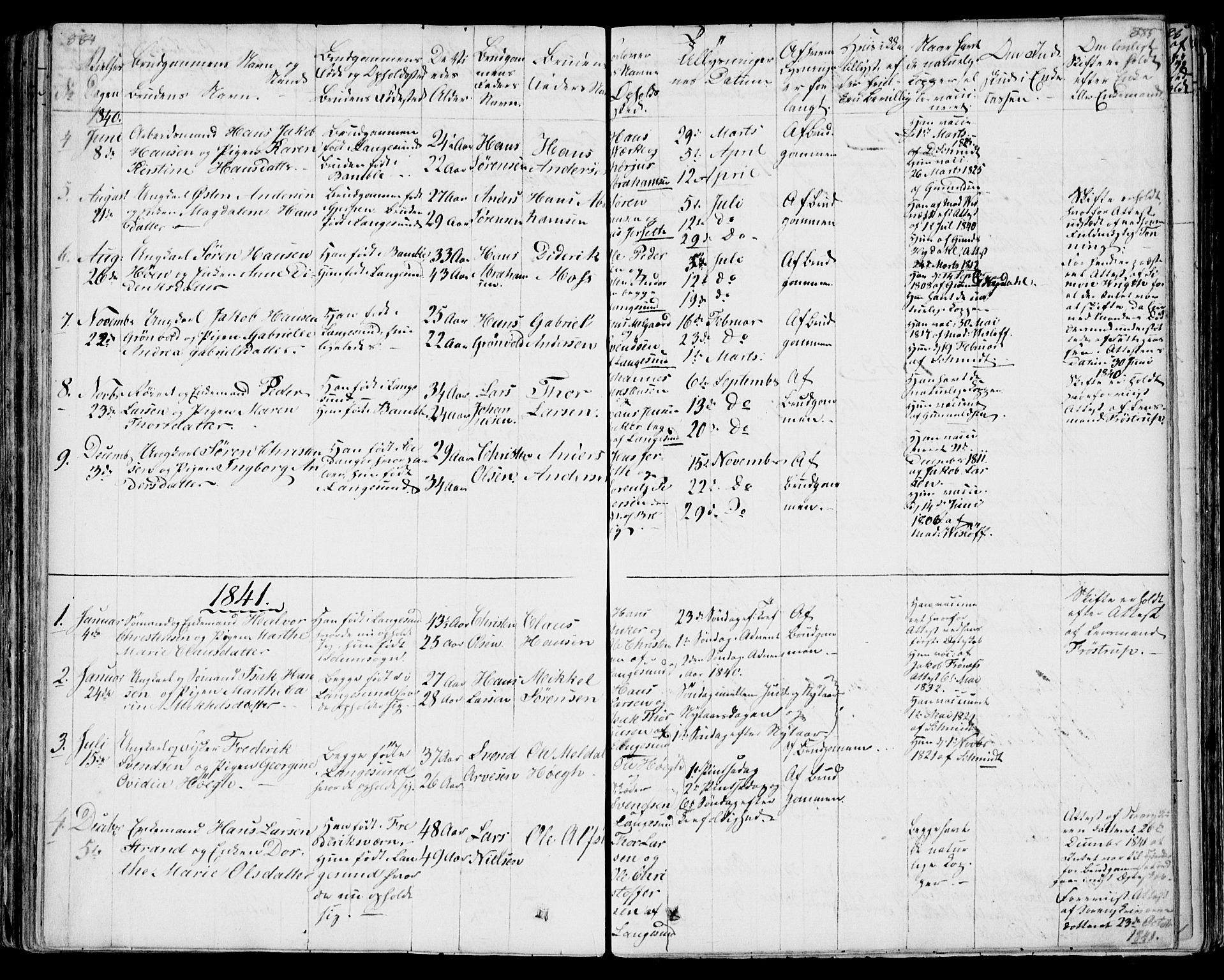 Bamble kirkebøker, AV/SAKO-A-253/F/Fa/L0004: Parish register (official) no. I 4, 1834-1853, p. 884-885