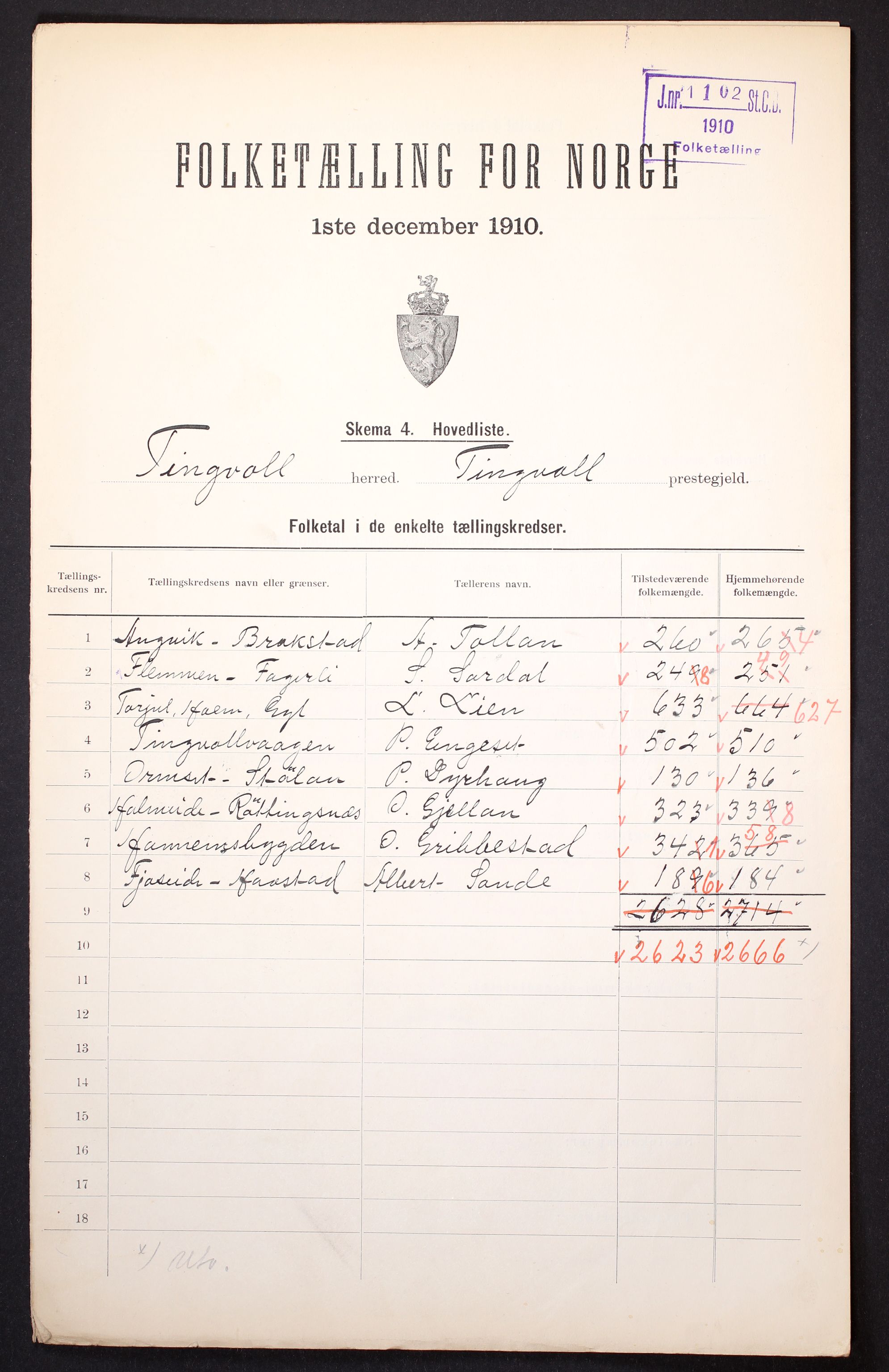 RA, 1910 census for Tingvoll, 1910, p. 2