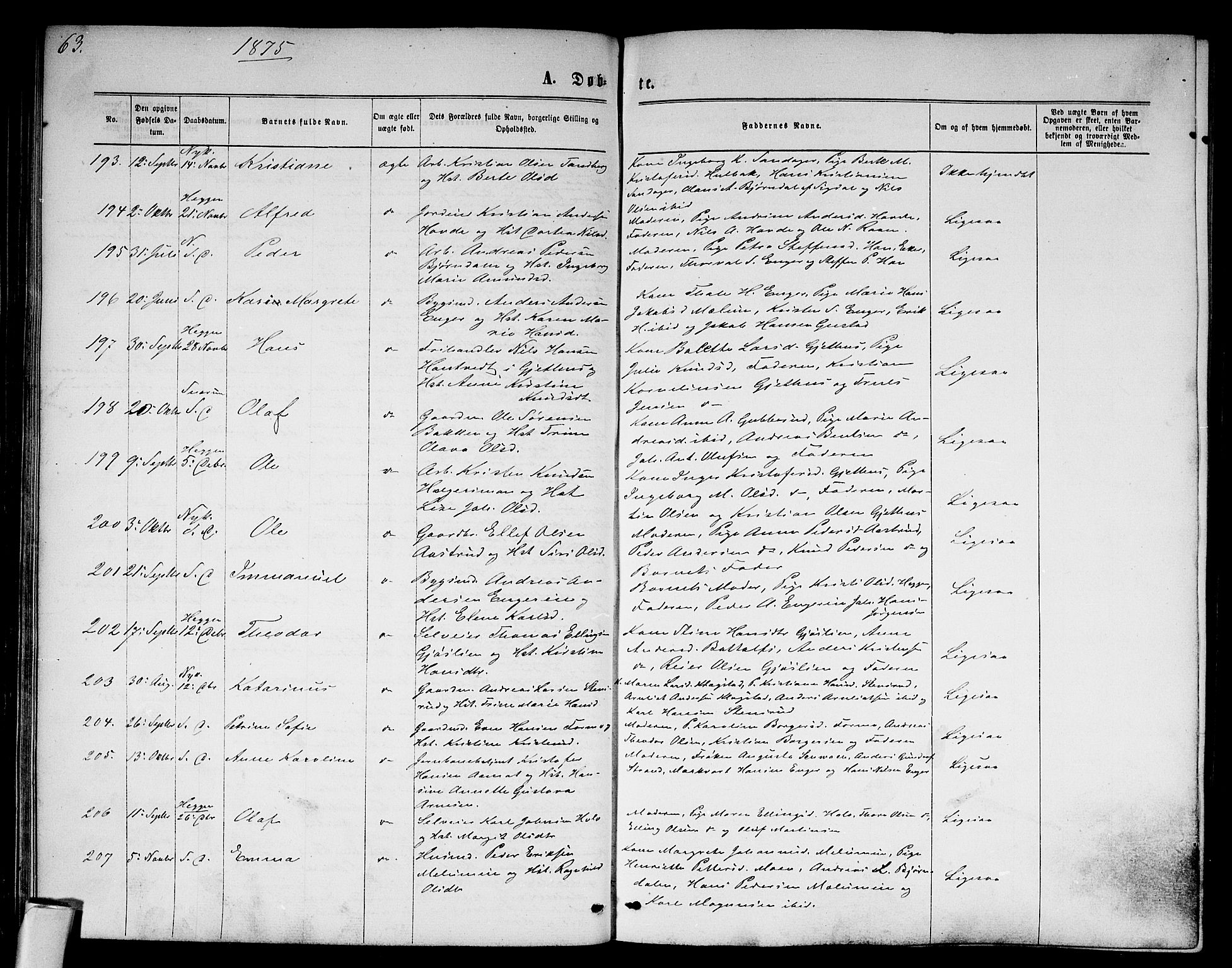 Modum kirkebøker, SAKO/A-234/G/Ga/L0007: Parish register (copy) no. I 7, 1869-1878, p. 63