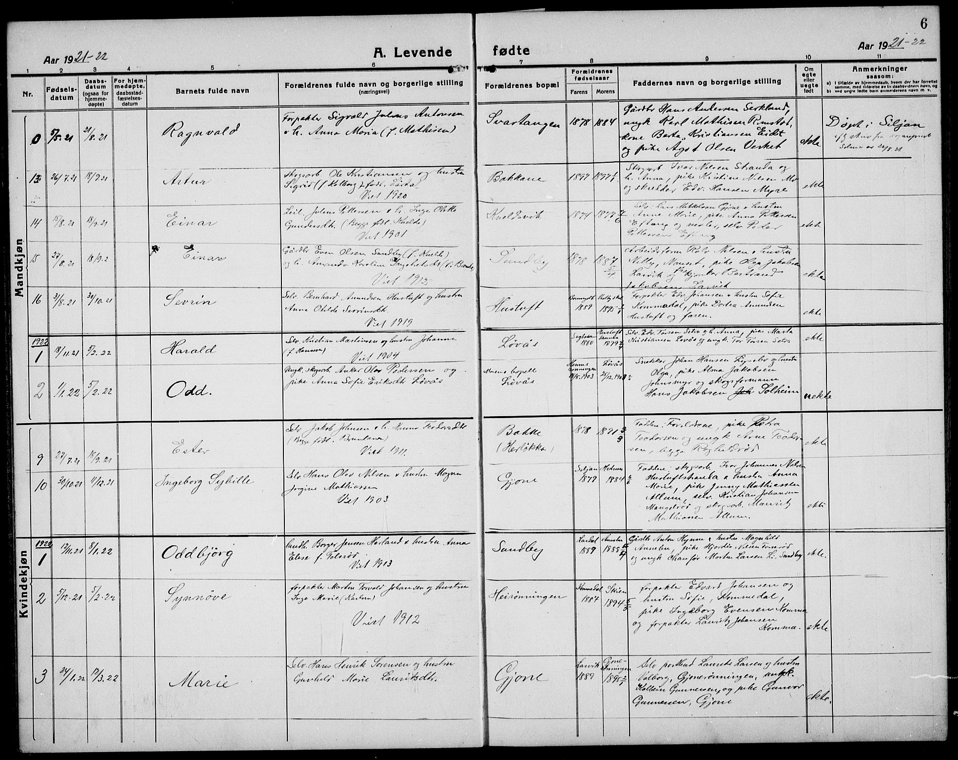 Hedrum kirkebøker, AV/SAKO-A-344/G/Gb/L0002: Parish register (copy) no. II 2, 1921-1936, p. 6