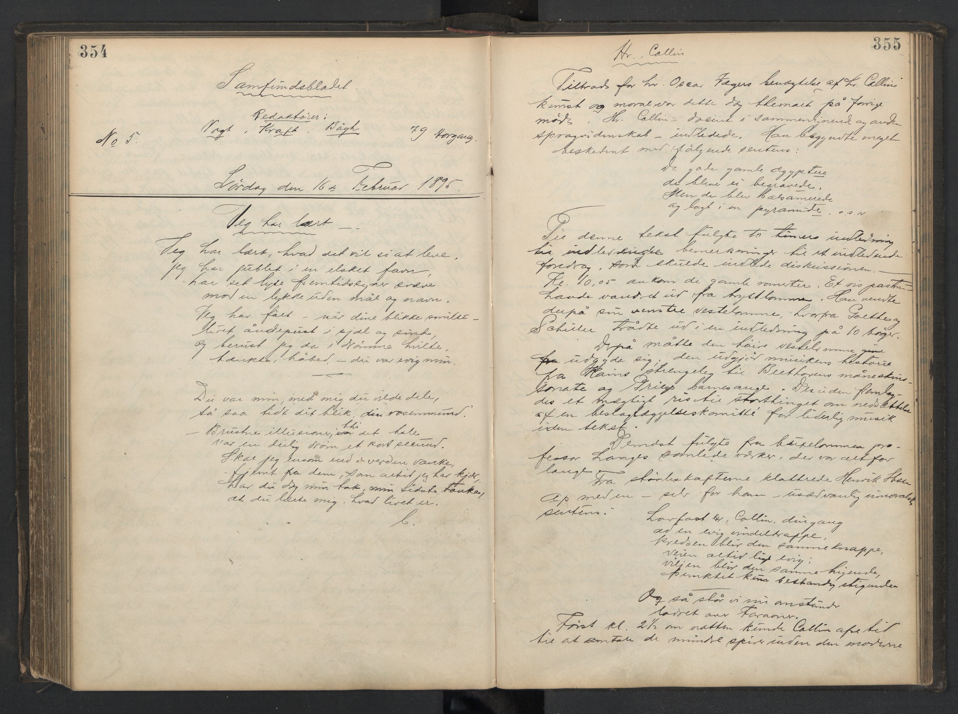 Det Norske Studentersamfund, AV/RA-PA-1322/X/Xa/L0013/0002: -- / Samfundsbladet/Studentersamfundets Avis, 1892-1895, p. 354-355
