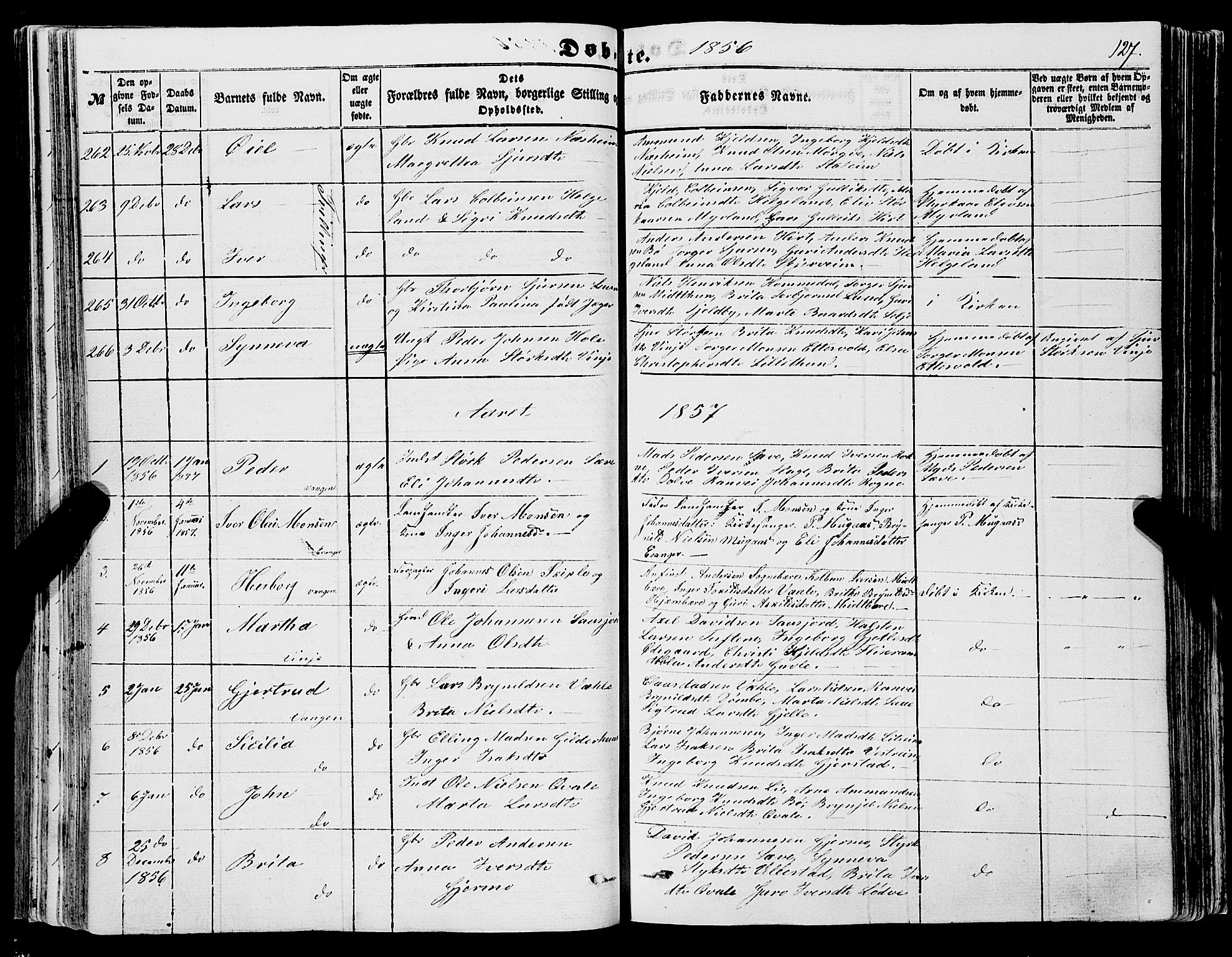 Voss sokneprestembete, SAB/A-79001/H/Haa: Parish register (official) no. A 16, 1849-1863, p. 127
