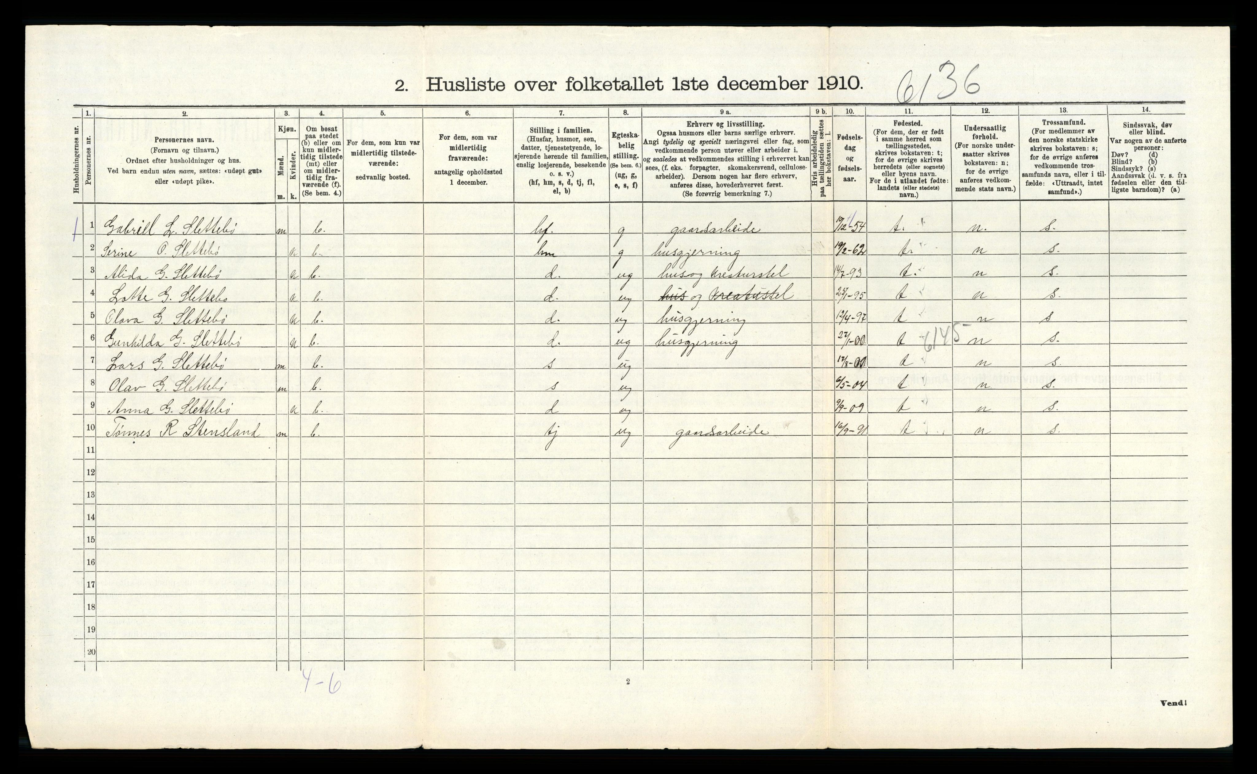 RA, 1910 census for Bjerkreim, 1910, p. 73