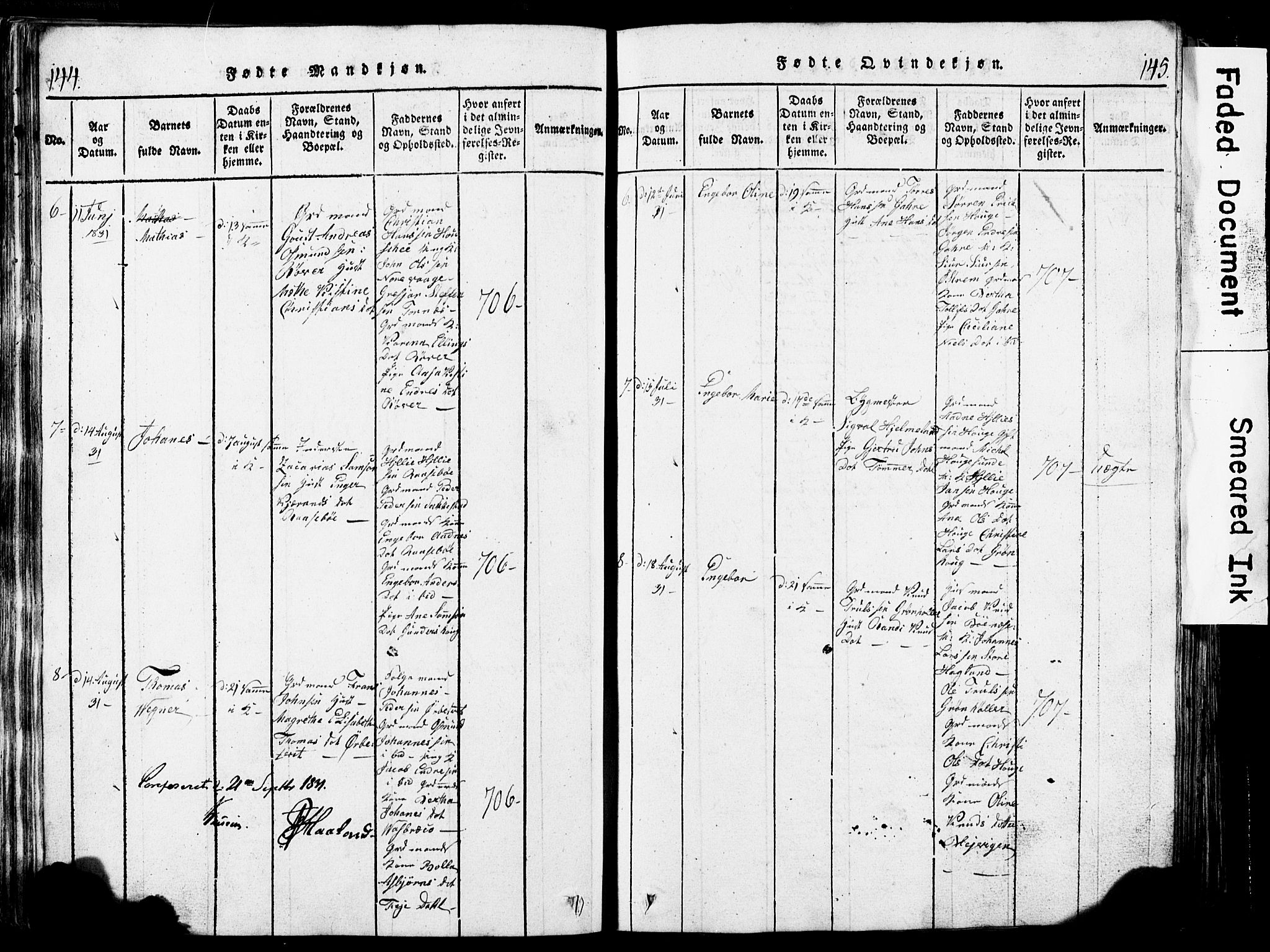 Torvastad sokneprestkontor, AV/SAST-A -101857/H/Ha/Hab/L0002: Parish register (copy) no. B 2, 1817-1834, p. 144-145