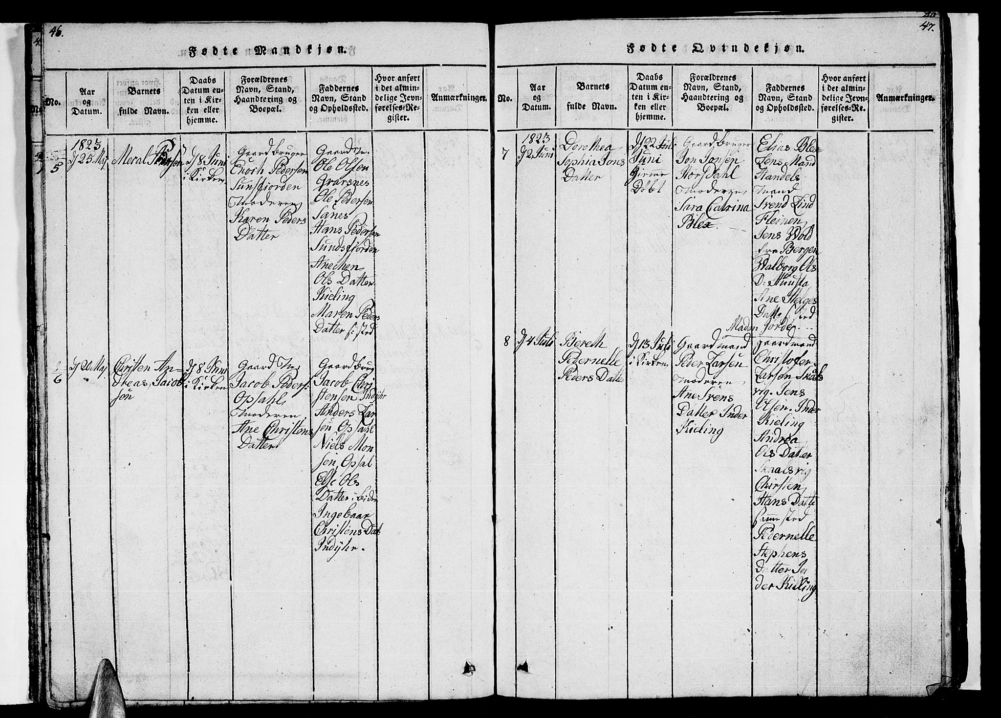 Ministerialprotokoller, klokkerbøker og fødselsregistre - Nordland, AV/SAT-A-1459/805/L0105: Parish register (copy) no. 805C01, 1820-1839, p. 46-47