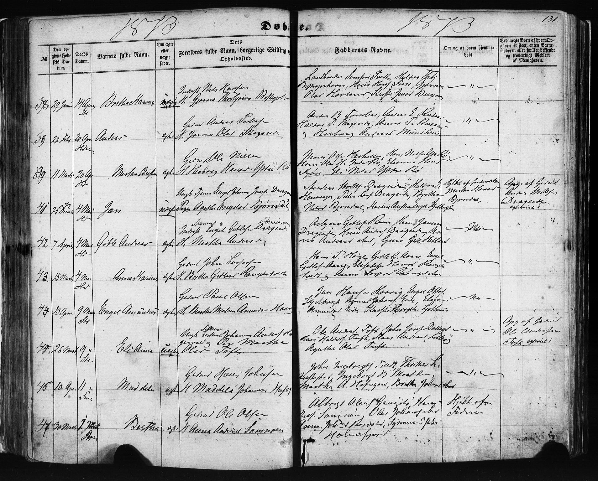 Fusa sokneprestembete, AV/SAB-A-75401/H/Haa: Parish register (official) no. A 1I, 1855-1879, p. 131