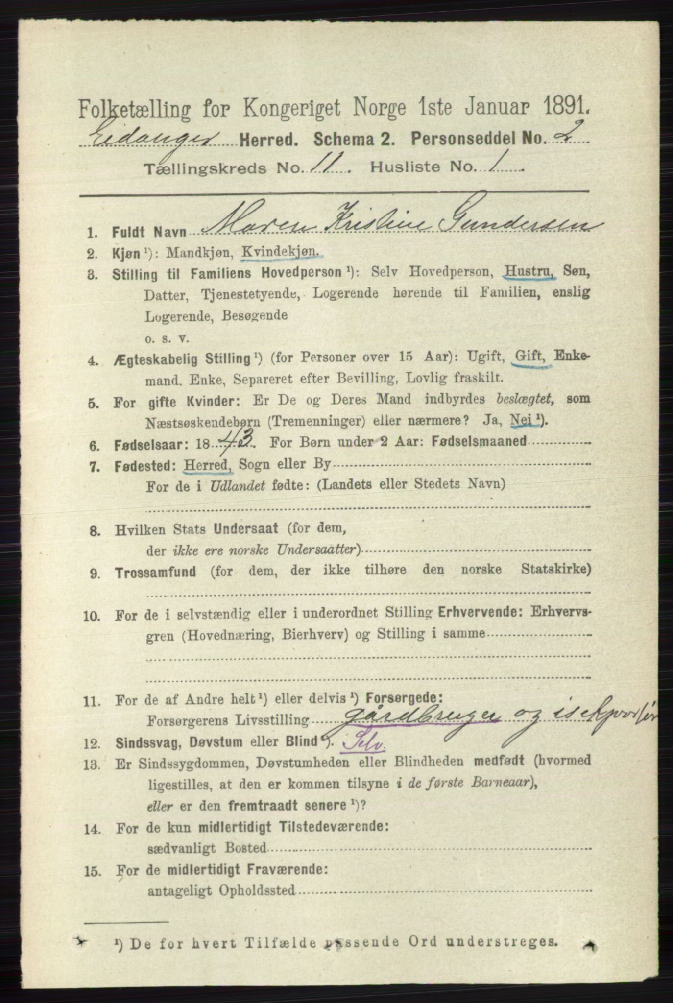 RA, 1891 census for 0813 Eidanger, 1891, p. 4238