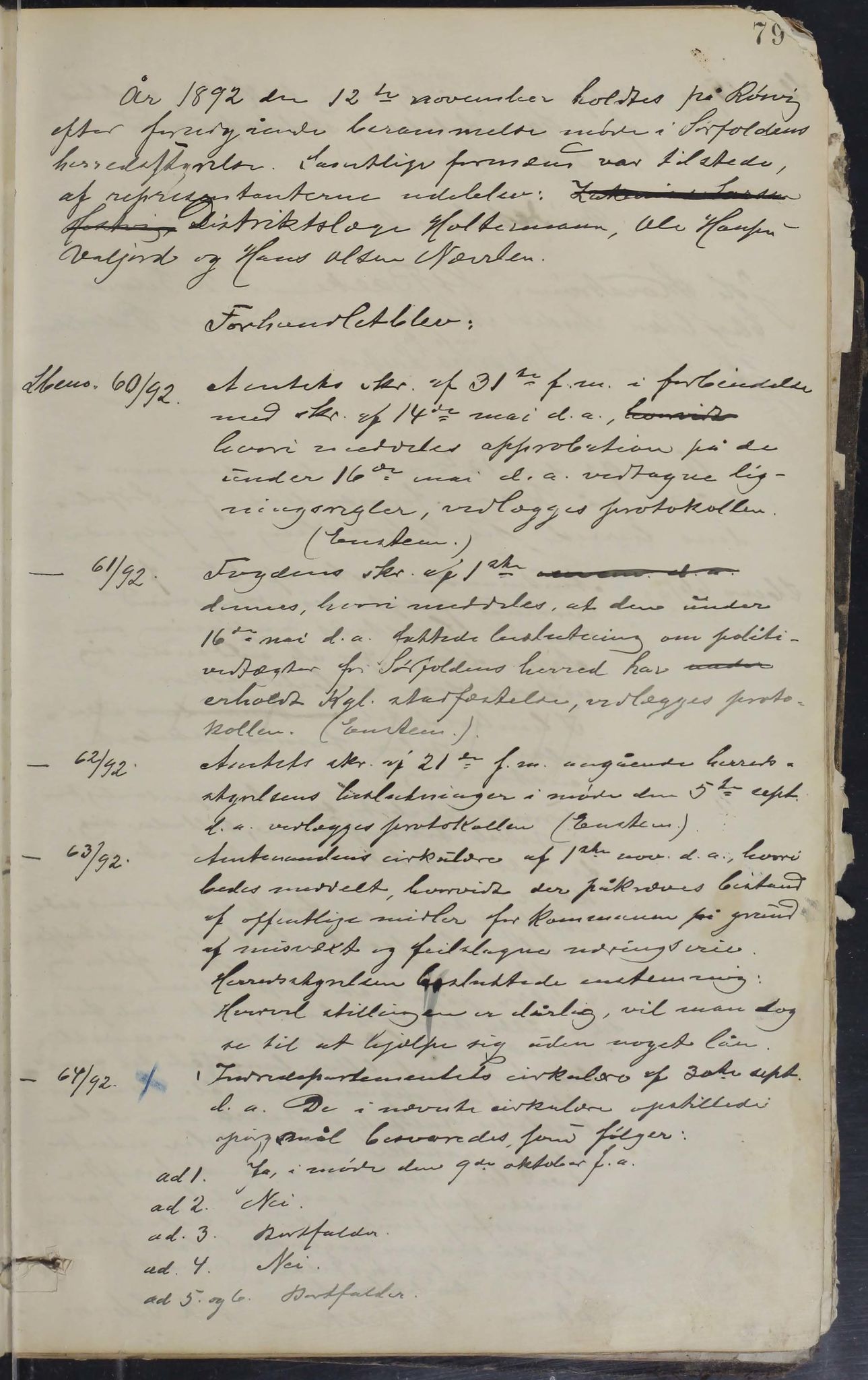 Sørfold kommune. Formannskap, AIN/K-18450.150/100/L0001: Forhandlingsprotokol for Sørfoldens formandskab, 1885-1902