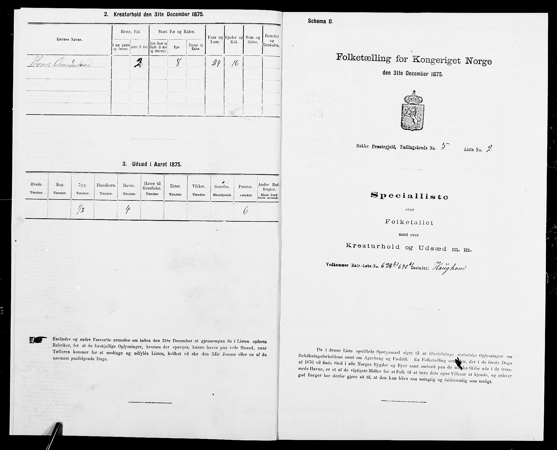 SAK, 1875 census for 1045P Bakke, 1875, p. 486