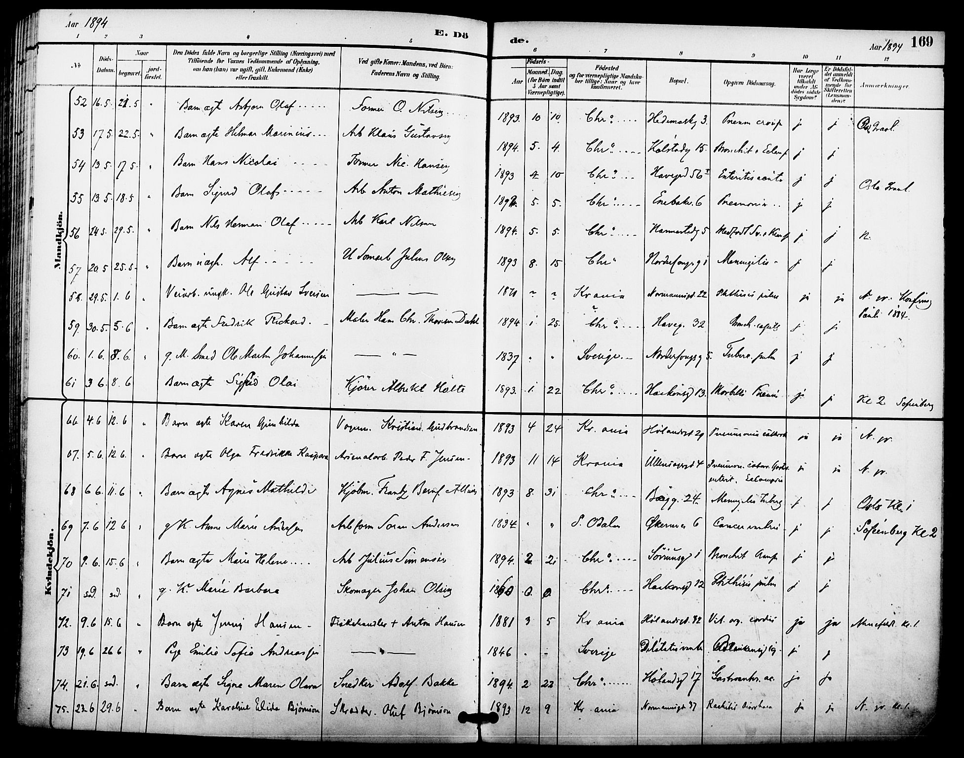 Kampen prestekontor Kirkebøker, SAO/A-10853/F/Fa/L0008: Parish register (official) no. I 8, 1892-1902, p. 169