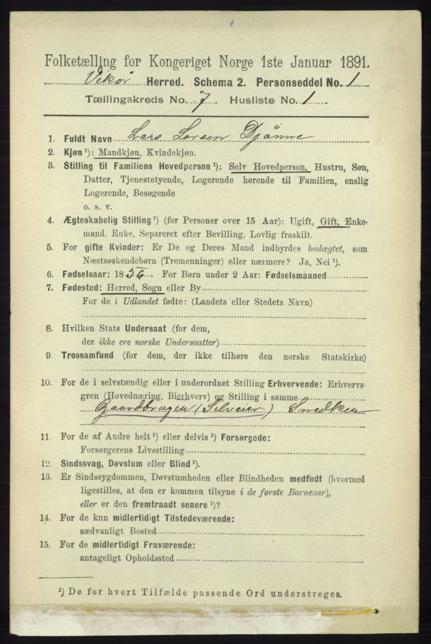 RA, 1891 census for 1238 Vikør, 1891, p. 2209