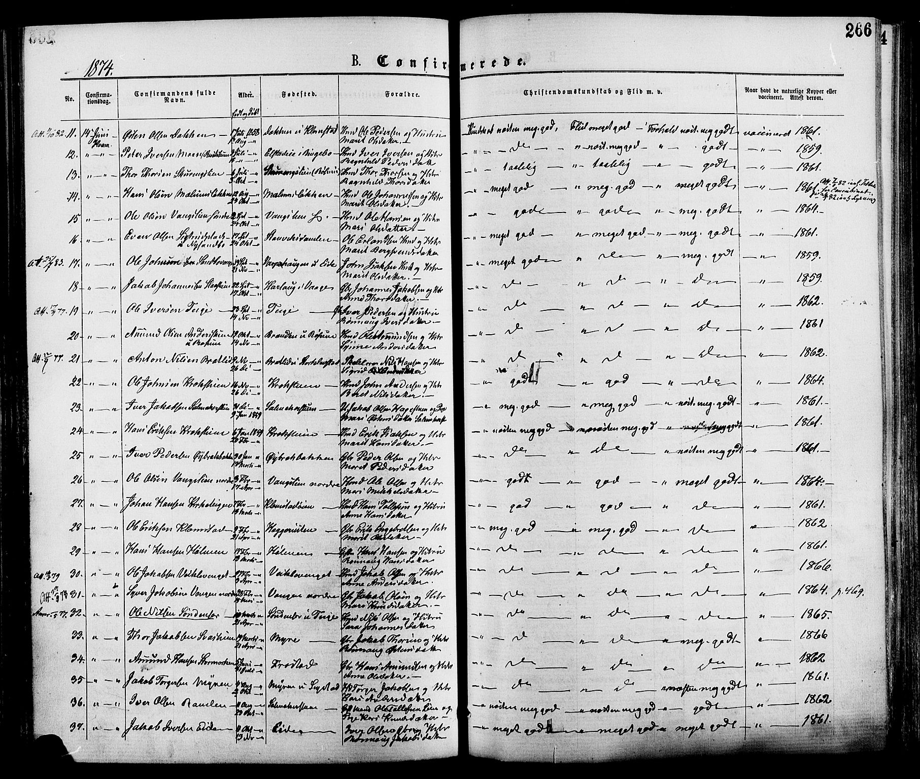 Nord-Fron prestekontor, SAH/PREST-080/H/Ha/Haa/L0002: Parish register (official) no. 2, 1865-1883, p. 266