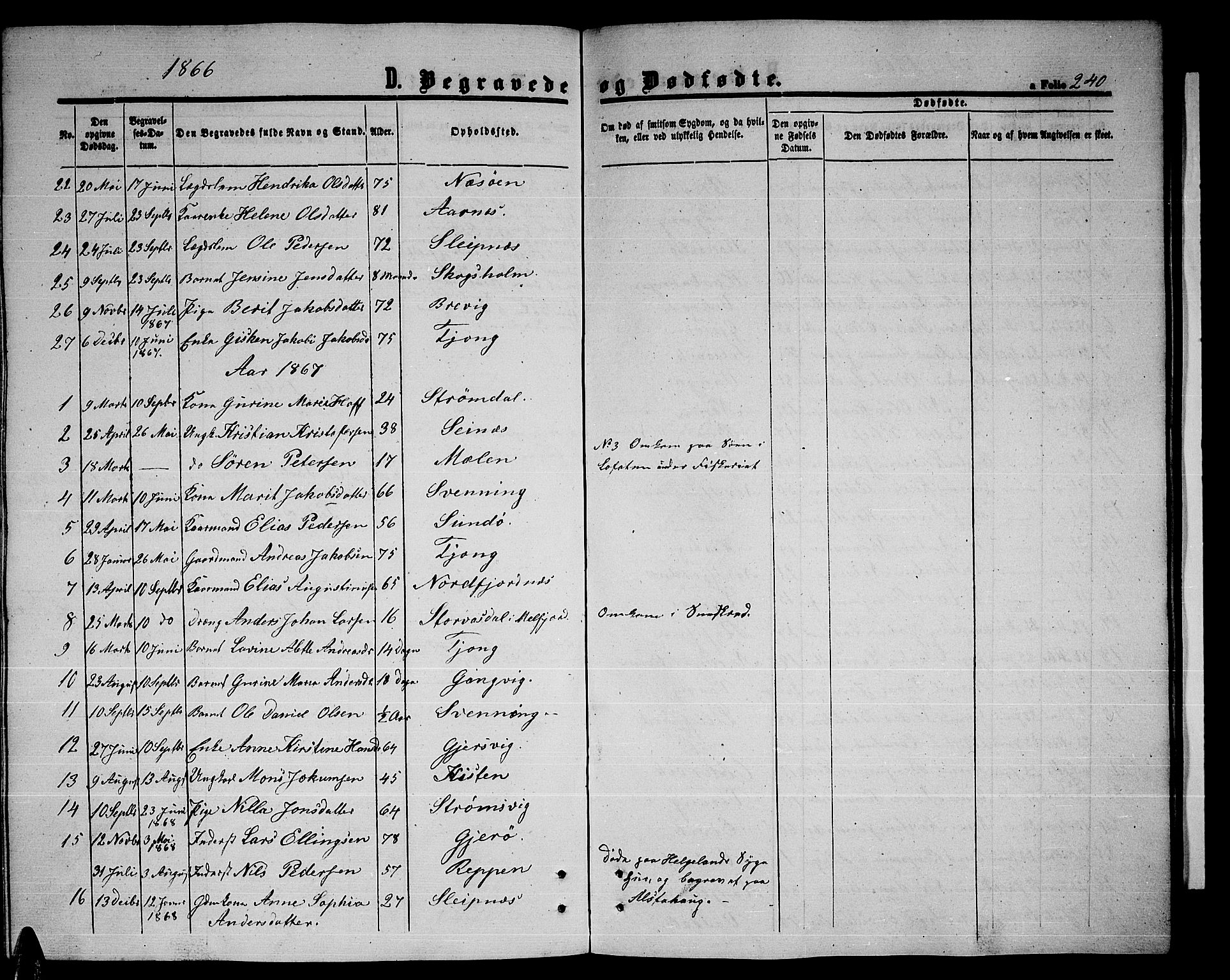 Ministerialprotokoller, klokkerbøker og fødselsregistre - Nordland, AV/SAT-A-1459/841/L0619: Parish register (copy) no. 841C03, 1856-1876, p. 240