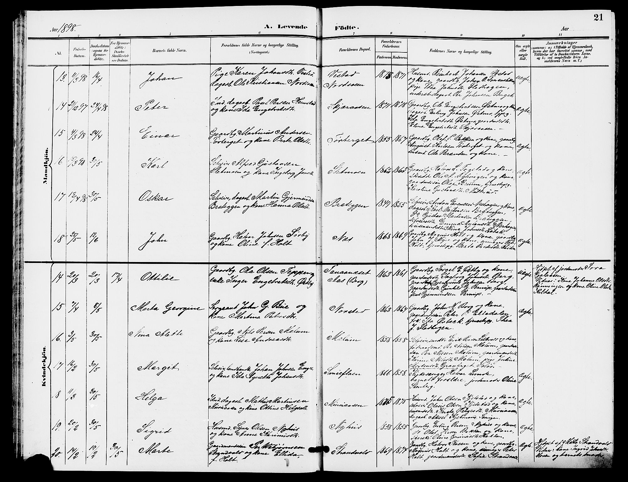 Trysil prestekontor, AV/SAH-PREST-046/H/Ha/Hab/L0006: Parish register (copy) no. 6, 1896-1912, p. 21