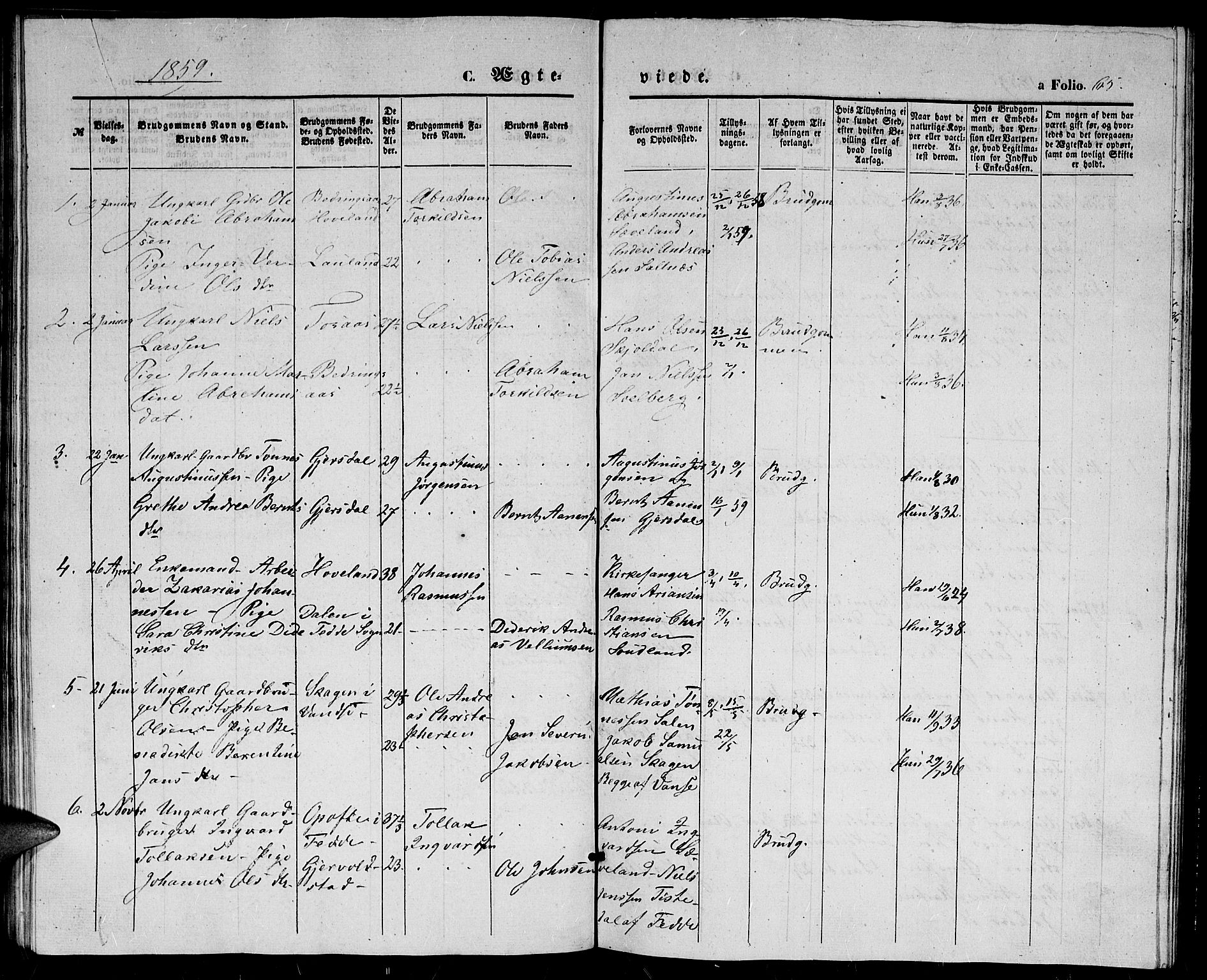 Herad sokneprestkontor, SAK/1111-0018/F/Fb/Fba/L0002: Parish register (copy) no. B 2, 1852-1862, p. 65