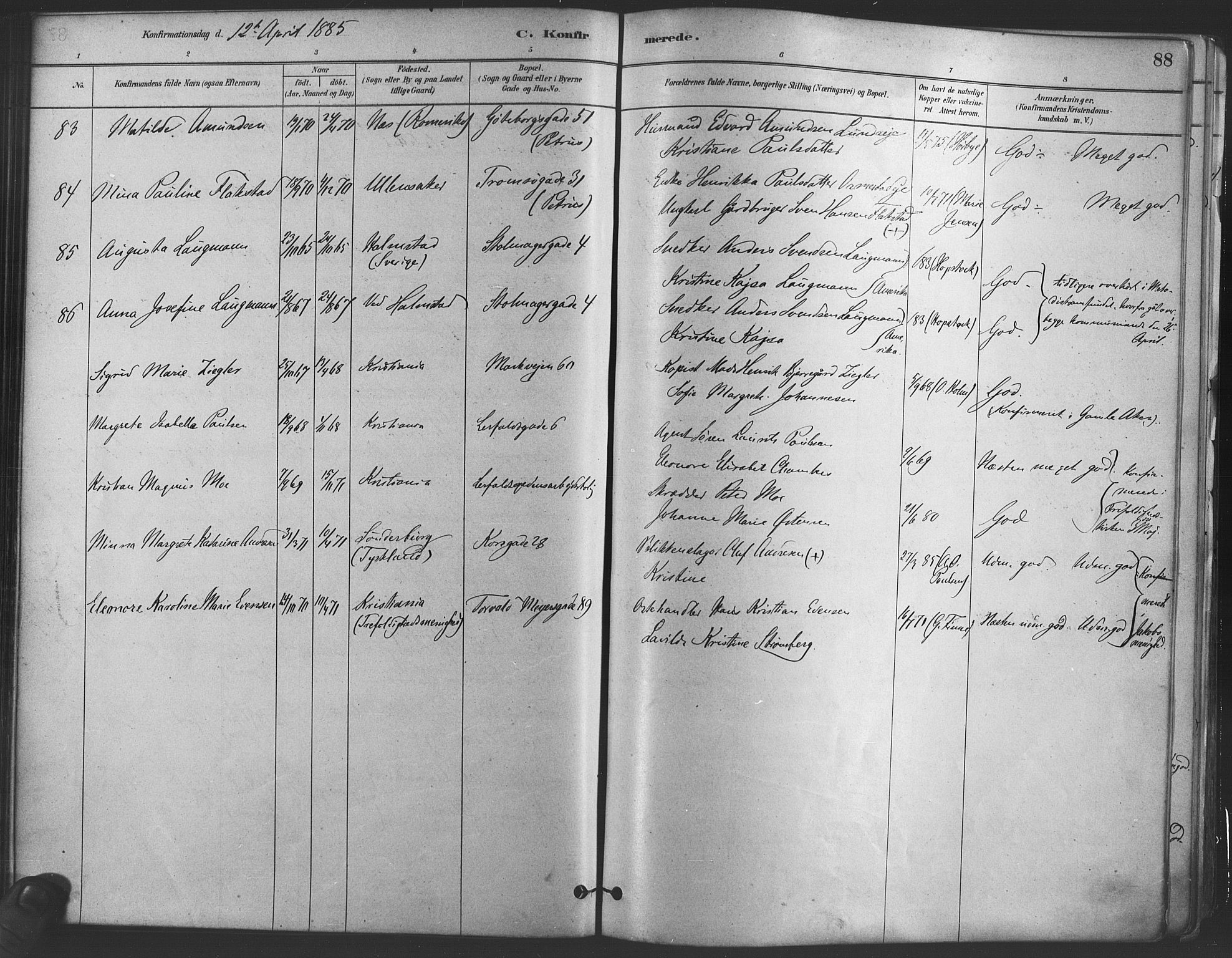Paulus prestekontor Kirkebøker, AV/SAO-A-10871/F/Fa/L0004: Parish register (official) no. 4, 1879-1891, p. 88