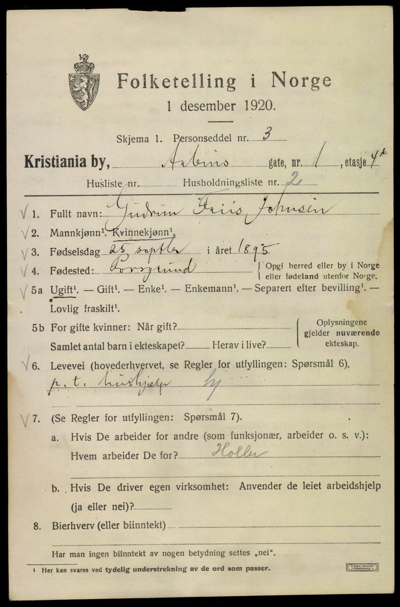 SAO, 1920 census for Kristiania, 1920, p. 142069