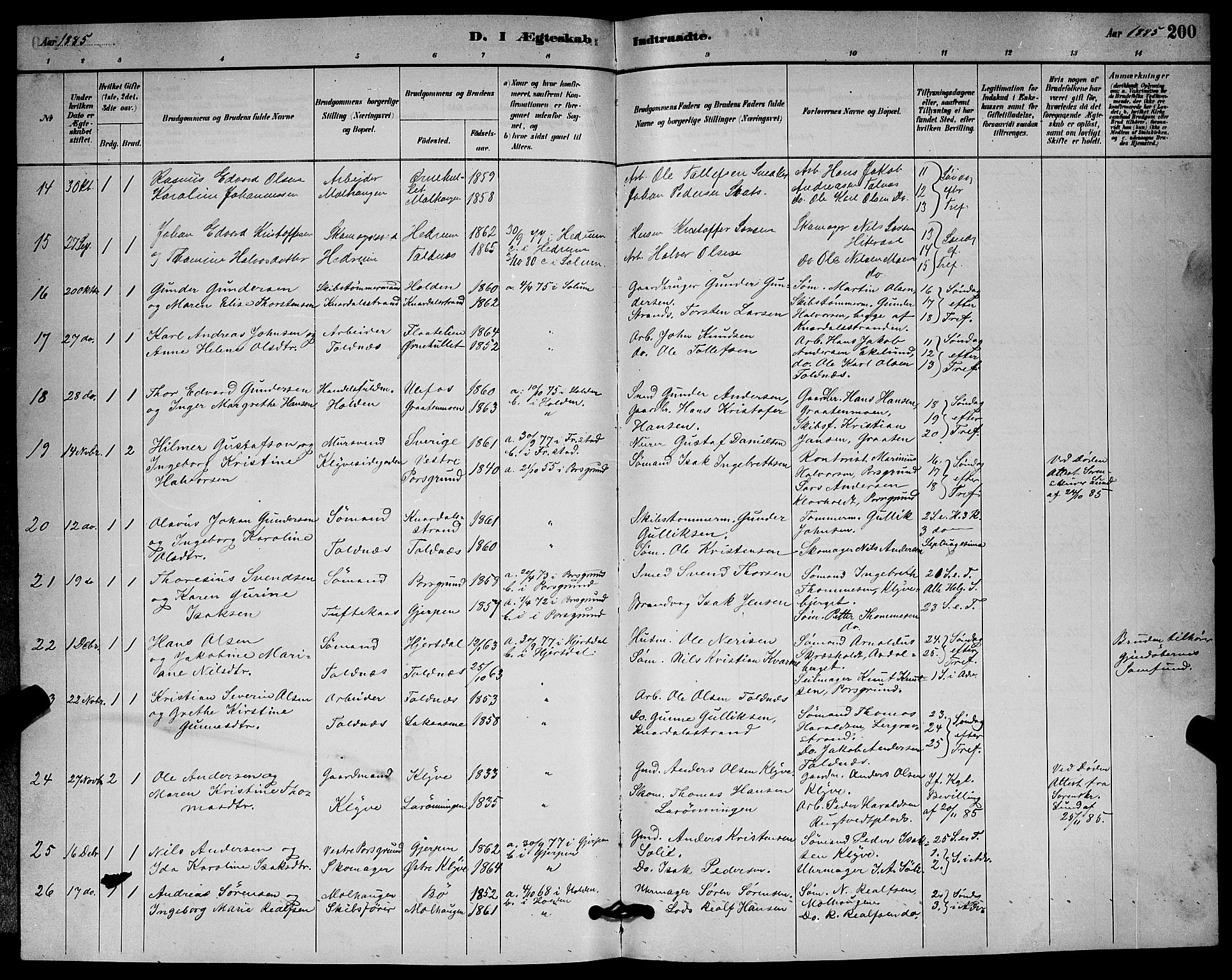 Solum kirkebøker, SAKO/A-306/G/Ga/L0007: Parish register (copy) no. I 7, 1884-1898, p. 200