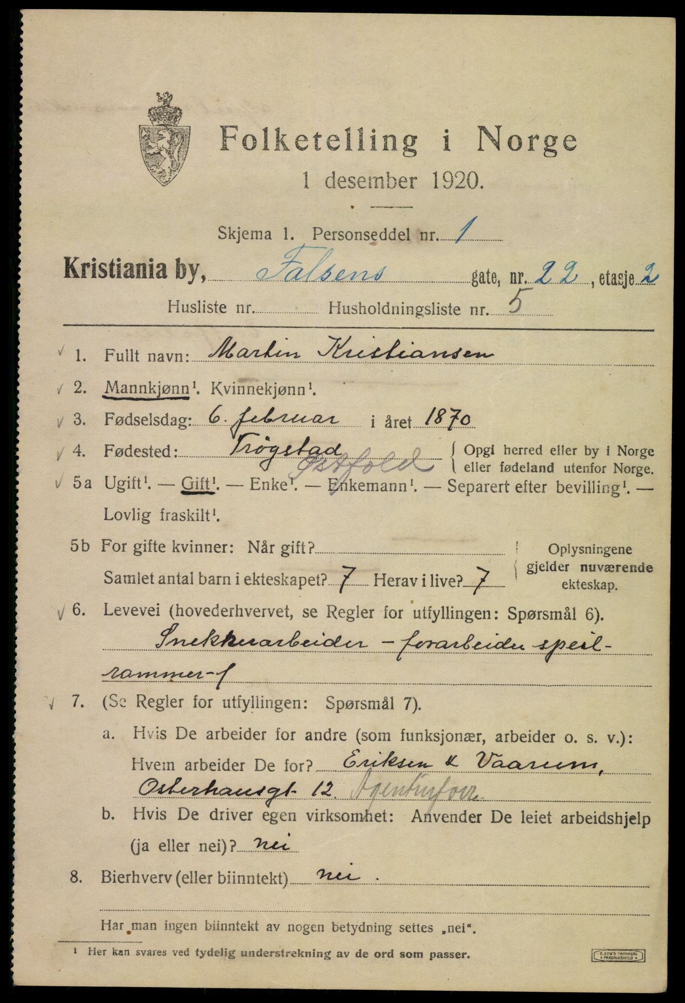 SAO, 1920 census for Kristiania, 1920, p. 226243