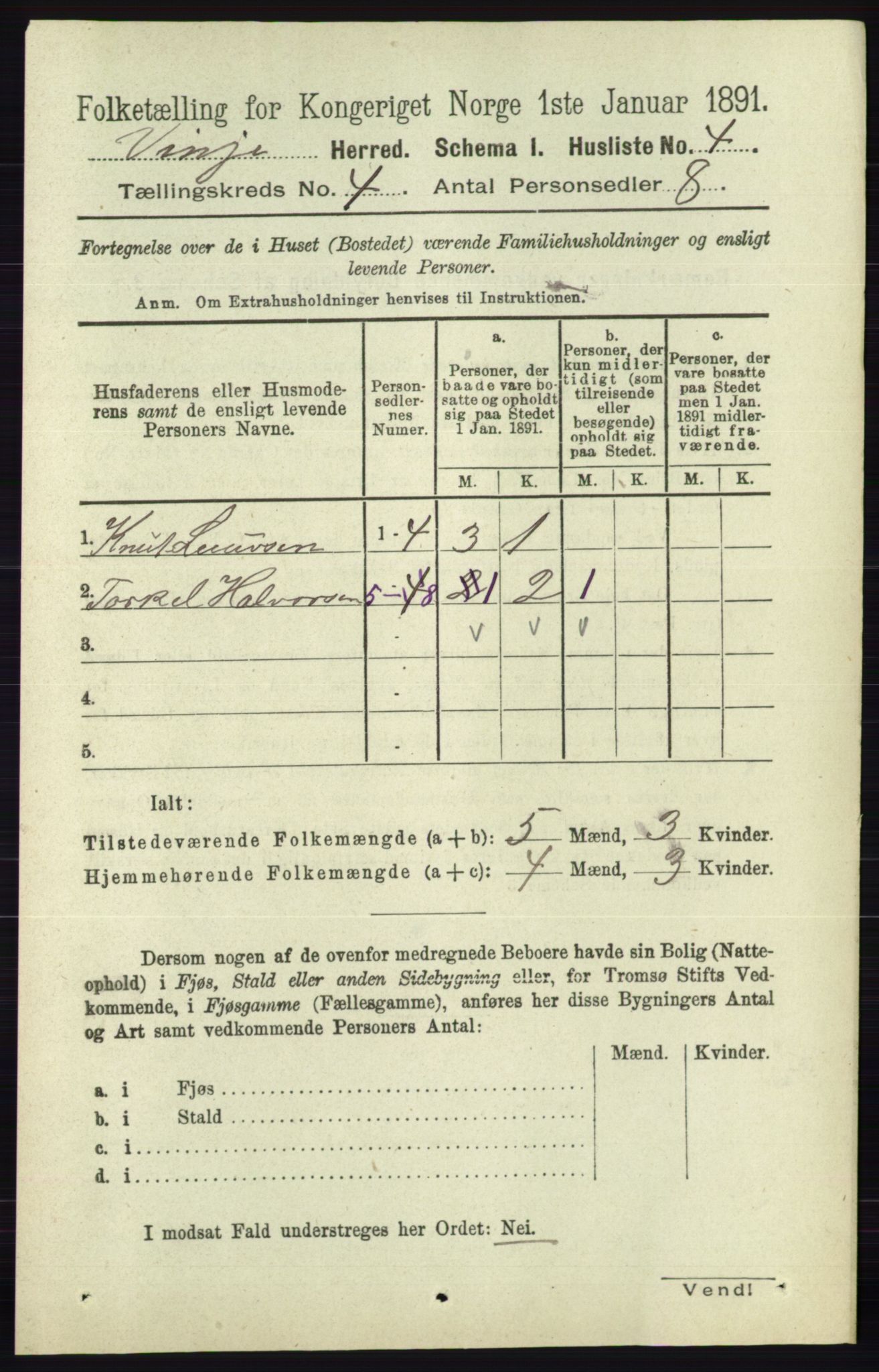 RA, 1891 census for 0834 Vinje, 1891, p. 909