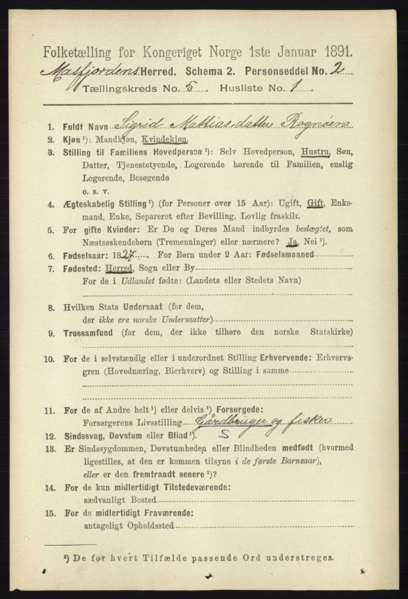 RA, 1891 census for 1266 Masfjorden, 1891, p. 855