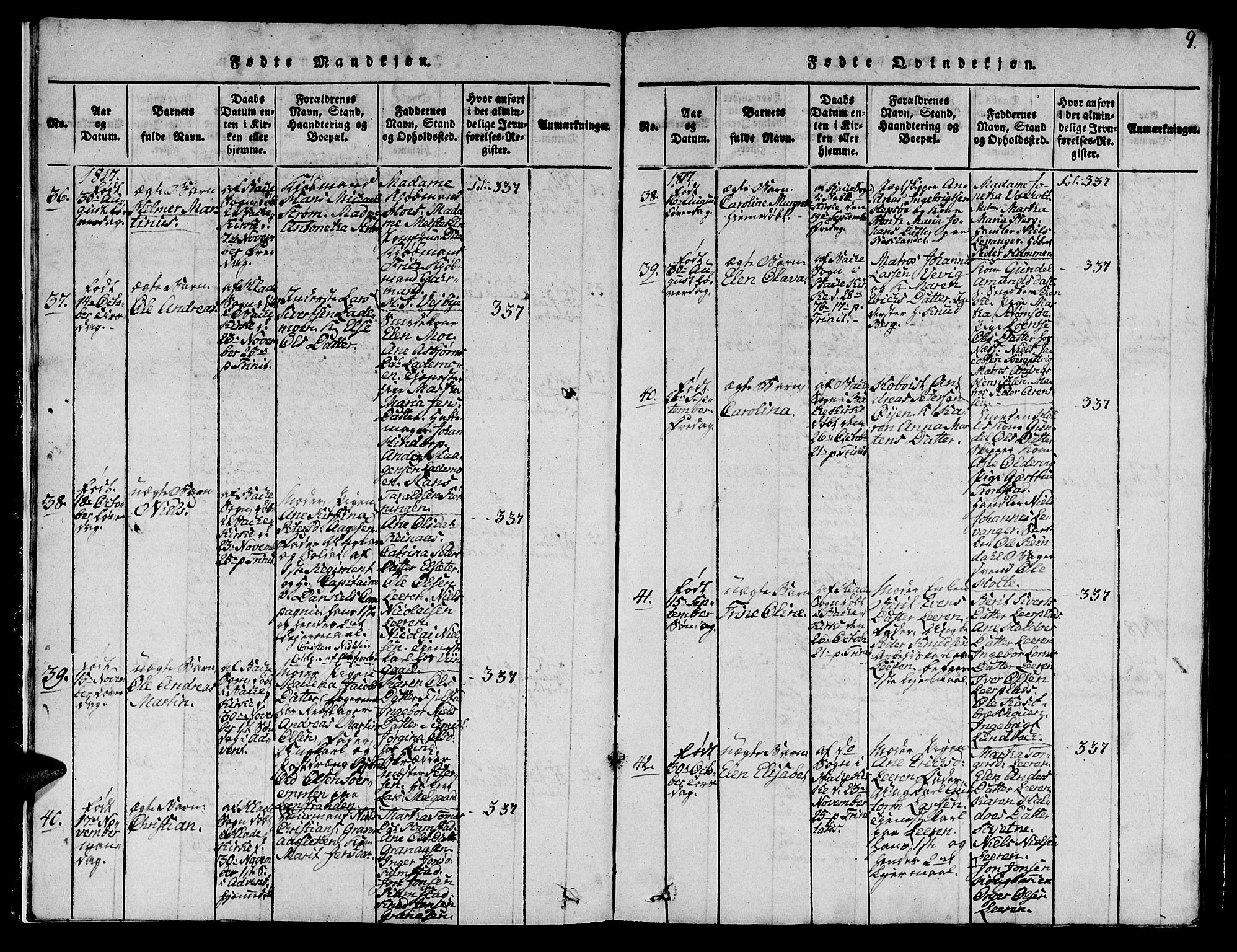 Ministerialprotokoller, klokkerbøker og fødselsregistre - Sør-Trøndelag, AV/SAT-A-1456/606/L0307: Parish register (copy) no. 606C03, 1817-1824, p. 9