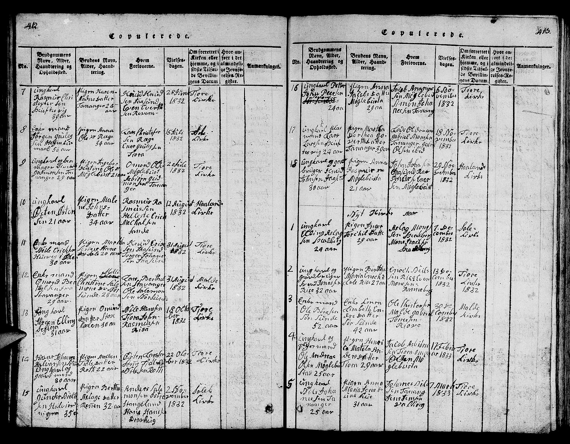Håland sokneprestkontor, SAST/A-101802/001/30BB/L0001: Parish register (copy) no. B 1, 1815-1845, p. 412-413