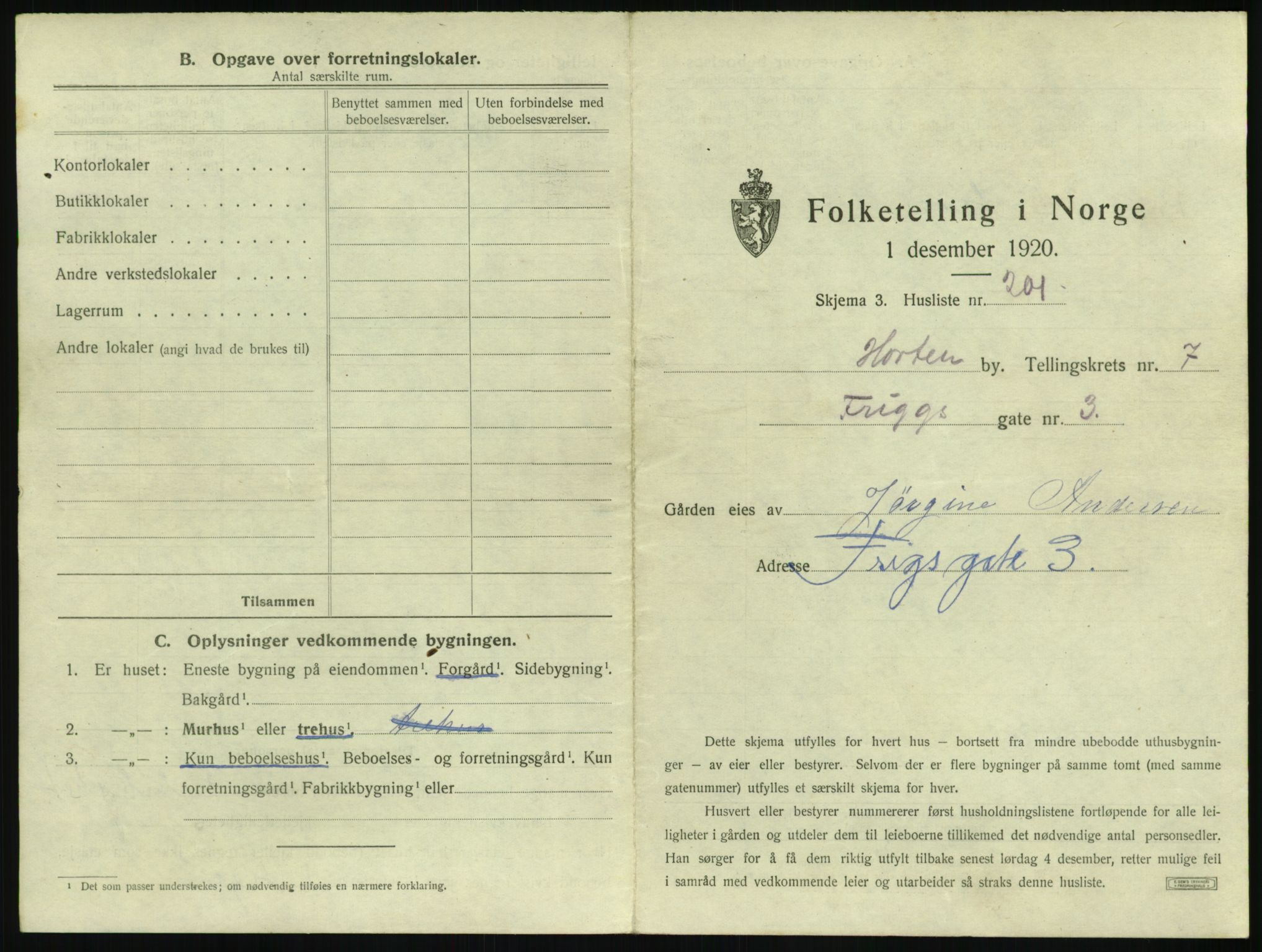 SAKO, 1920 census for Horten, 1920, p. 2799