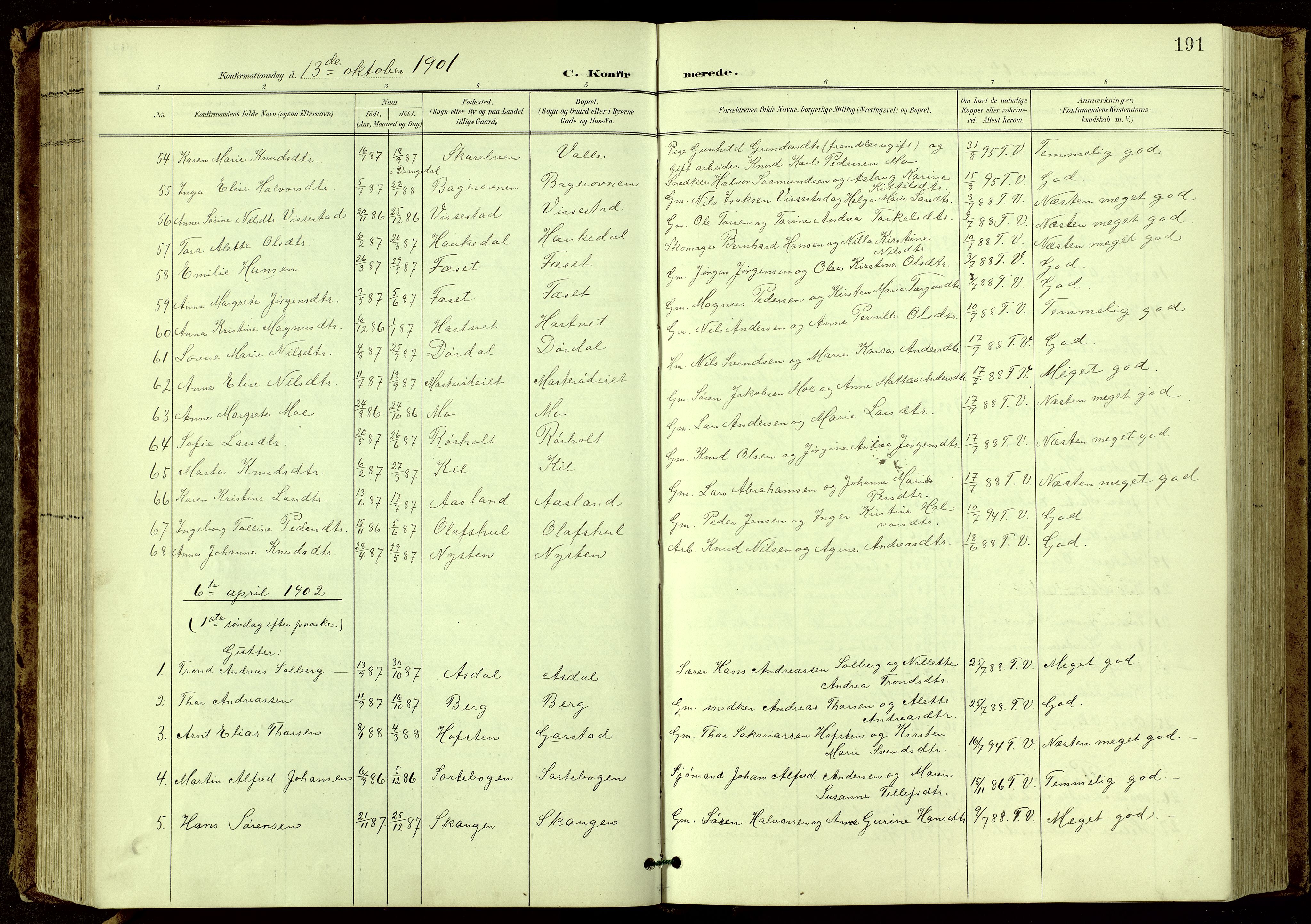 Bamble kirkebøker, SAKO/A-253/G/Ga/L0010: Parish register (copy) no. I 10, 1901-1919, p. 191