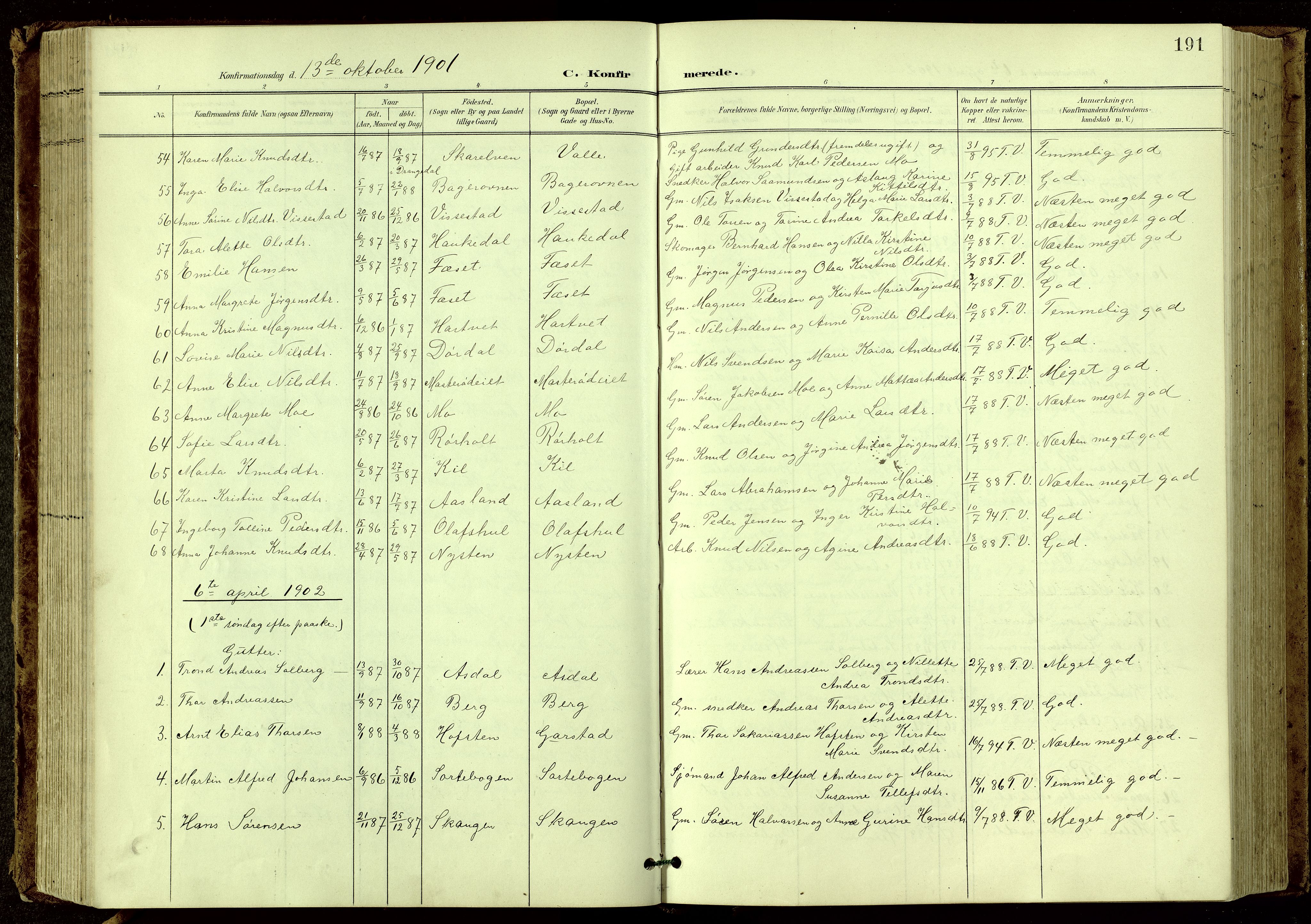 Bamble kirkebøker, AV/SAKO-A-253/G/Ga/L0010: Parish register (copy) no. I 10, 1901-1919, p. 191